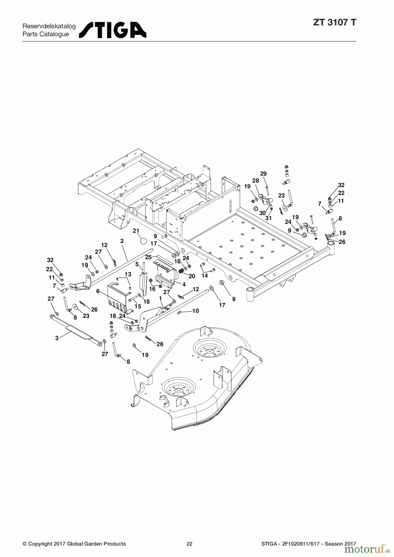  Stiga Frontmäher Zero Turn Mowers 2017 ZT 3107 T 2F1020611/S17 - Season 2017 Mower Deck Lift