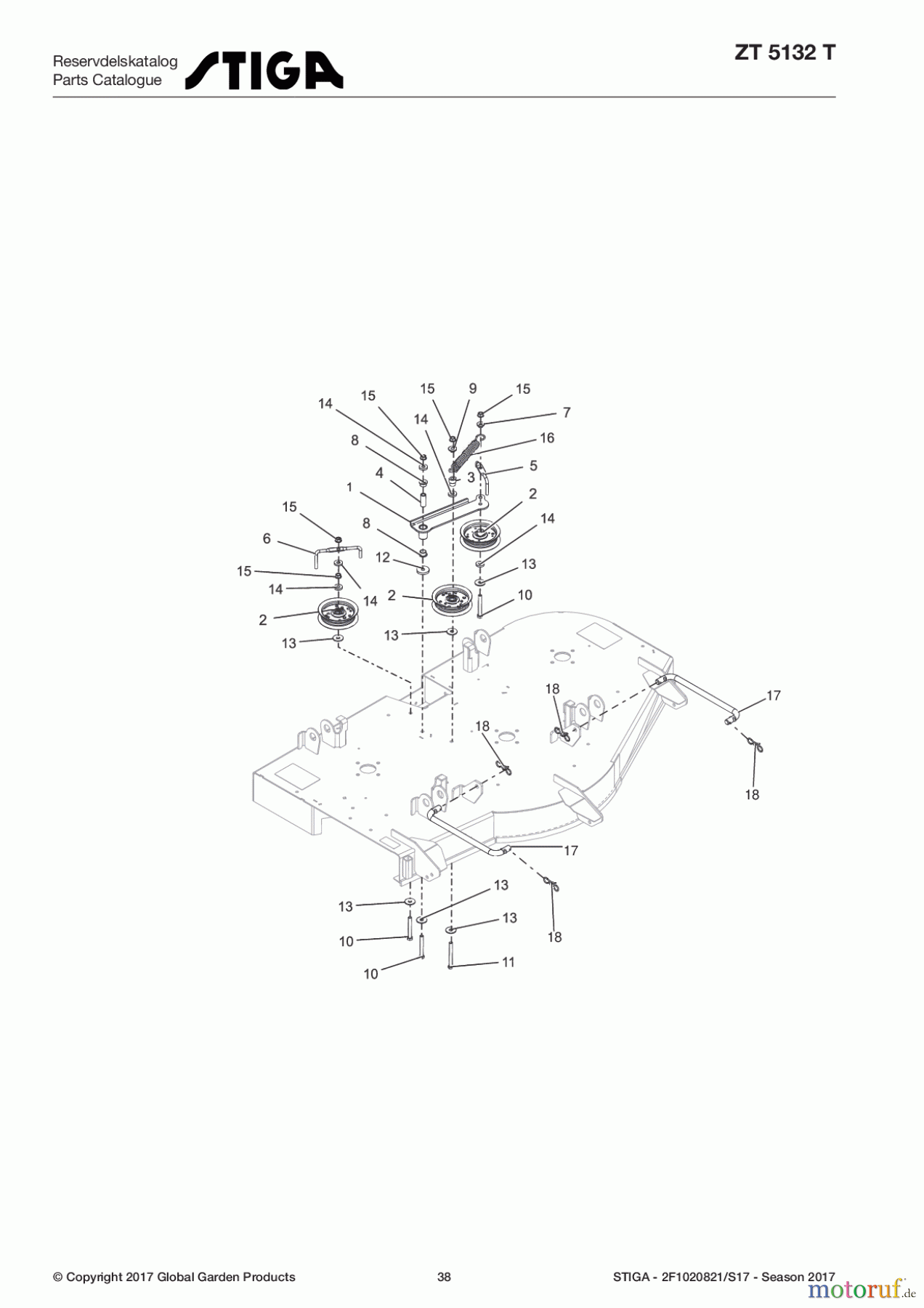  Stiga Frontmäher Zero Turn Mowers 2017 ZT 5132 T 2F1020821/S17 - Season 2017 Idlers, Sheaves and Deck Mount