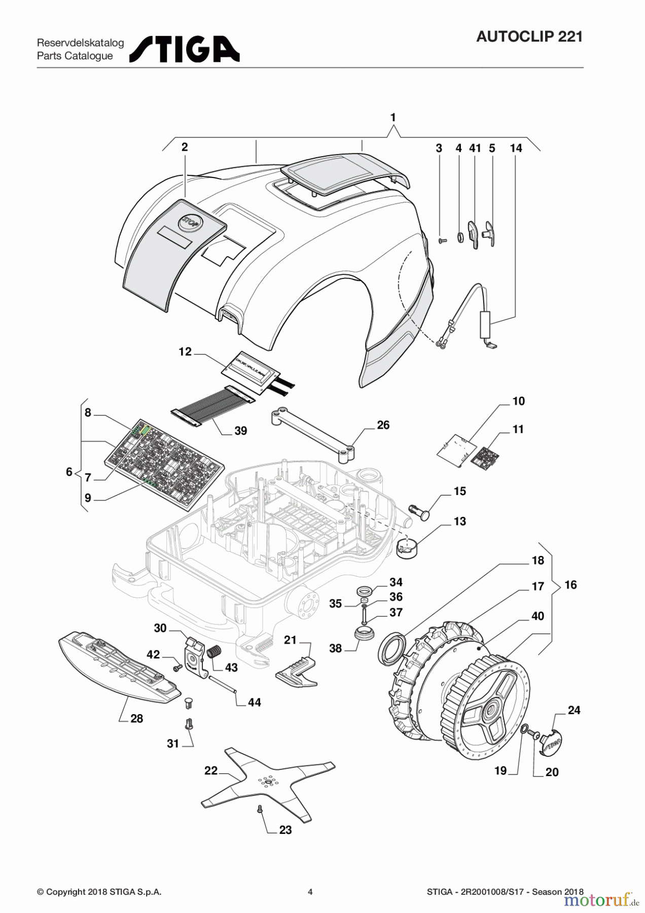  Stiga Mähroboter Baujahr 2017 Autoclip 200 2017 Autoclip 221 2R2001008/S17 - Season 2018 Wheels, Blade, Body Works