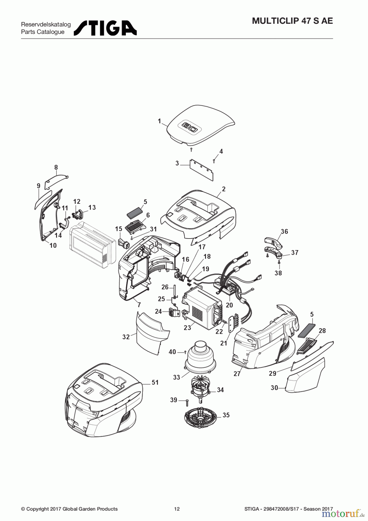  Stiga Rasenmäher Baujahr 2017 Akku 2017 MULTICLIP 47 S AE 298472008/S17 - Season 2017 Battery Motor Ass.y