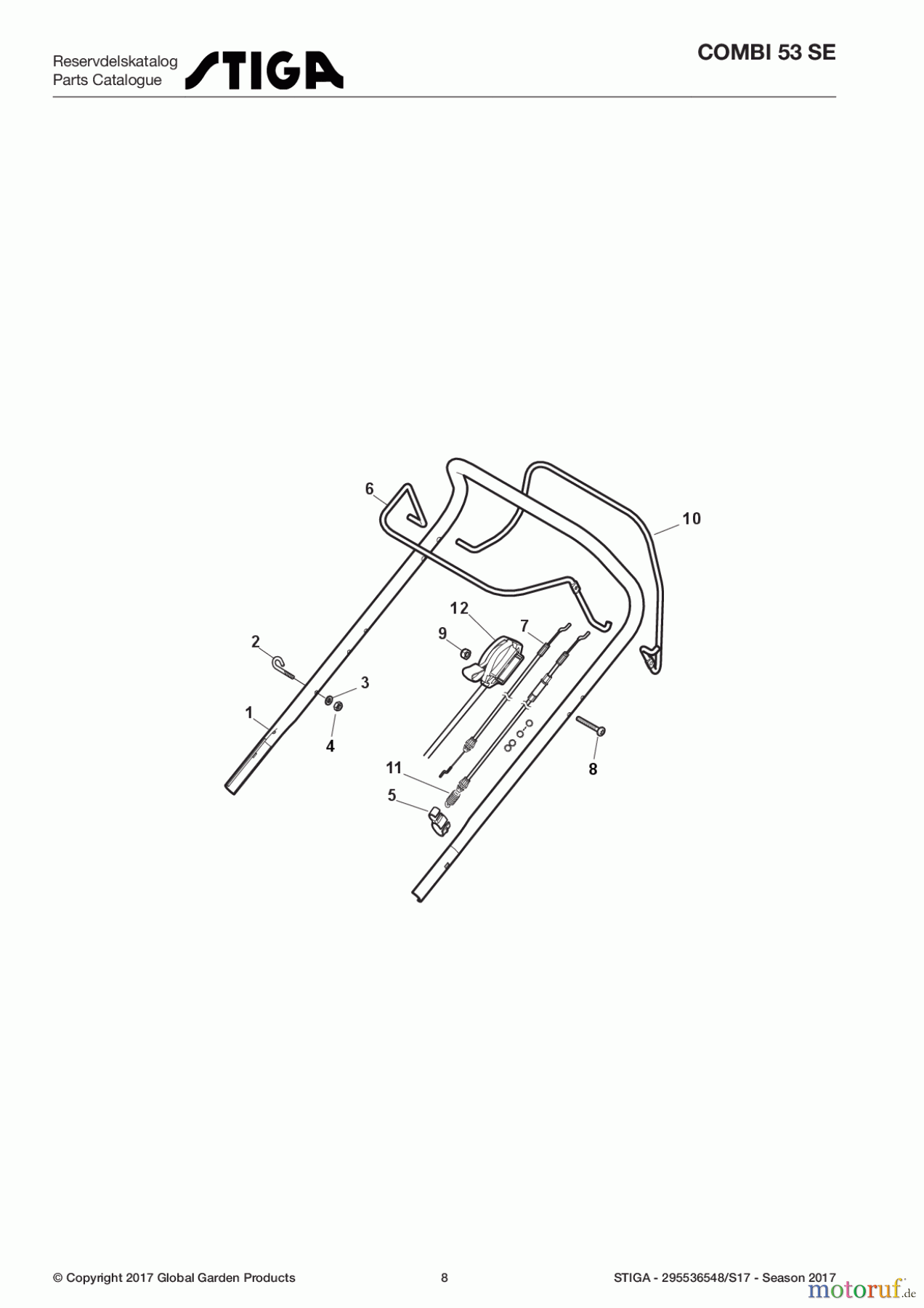  Stiga Rasenmäher Baujahr 2017 Benzin Mit Antrieb 2017 COMBI 53 SE 295536548/S17 - Season 2017 Handle, Upper Part