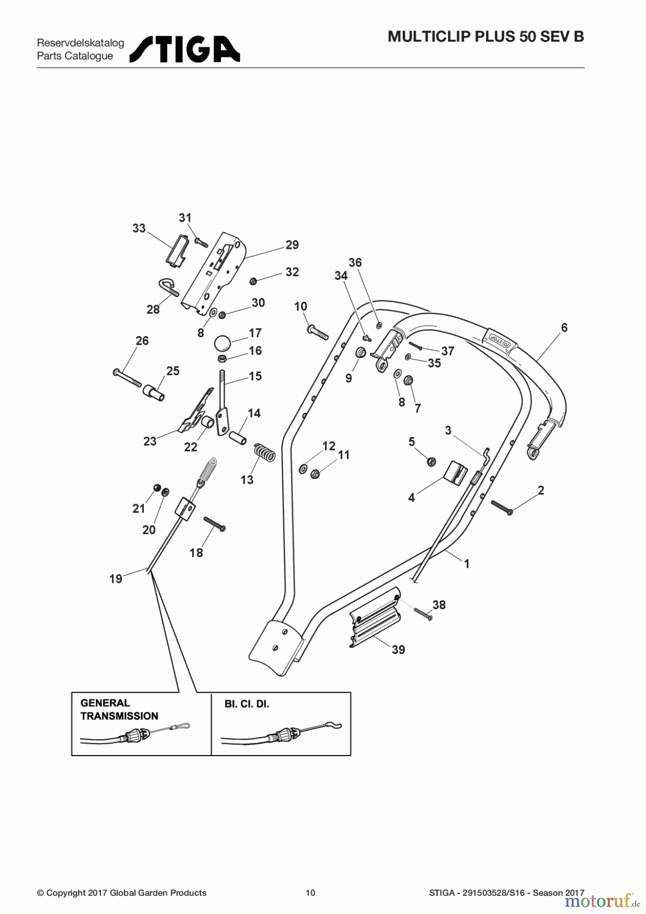  Stiga Rasenmäher Baujahr 2017 Benzin Mit Antrieb 2017 MULTICLIP PLUS 50 SEV B 291503528/S16 - Season 2017 Handle, Upper Part