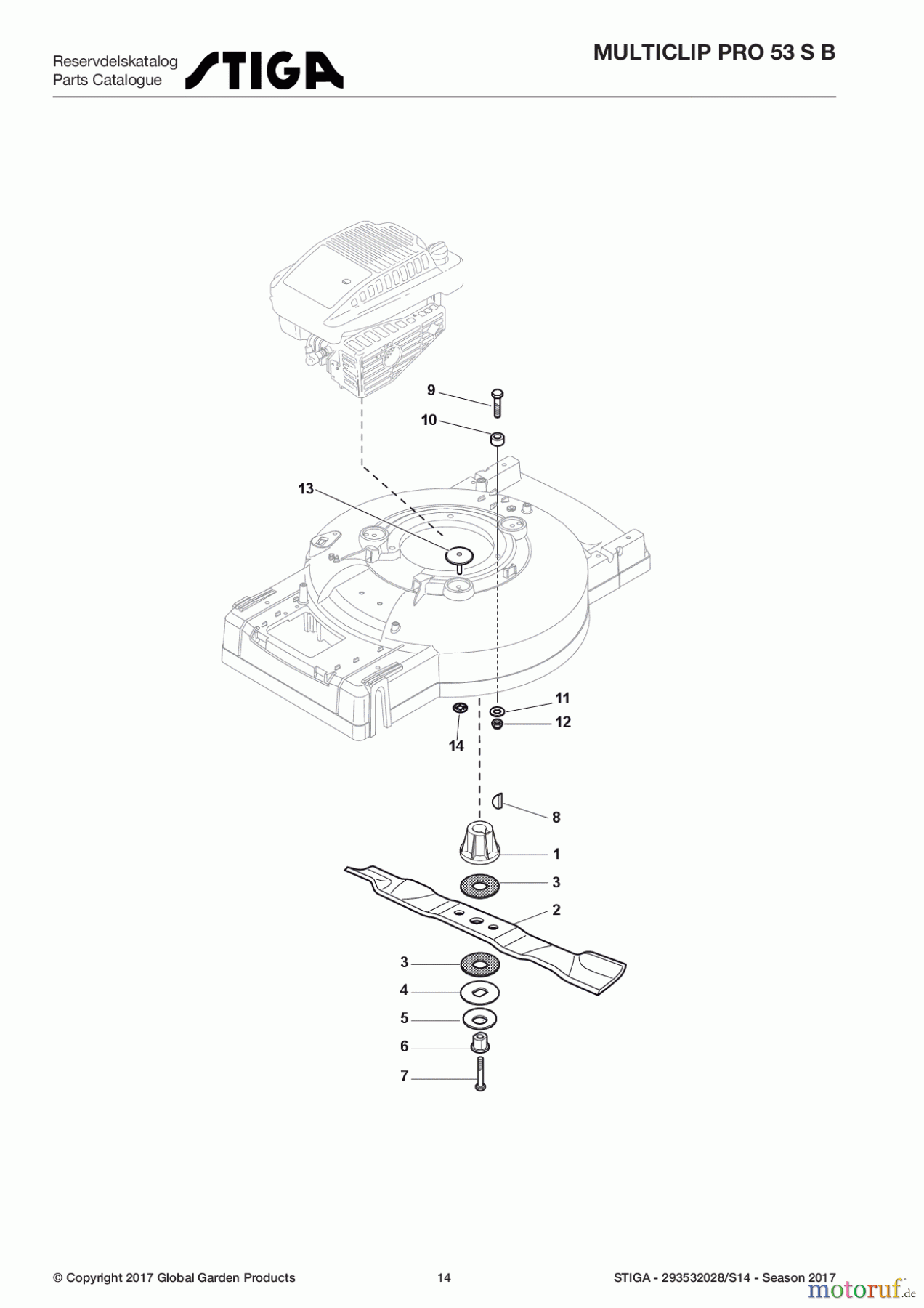  Stiga Rasenmäher Baujahr 2017 Benzin Mit Antrieb 2017 MULTICLIP PRO 53 S B 293532028/S14 - Season 2017 Blade