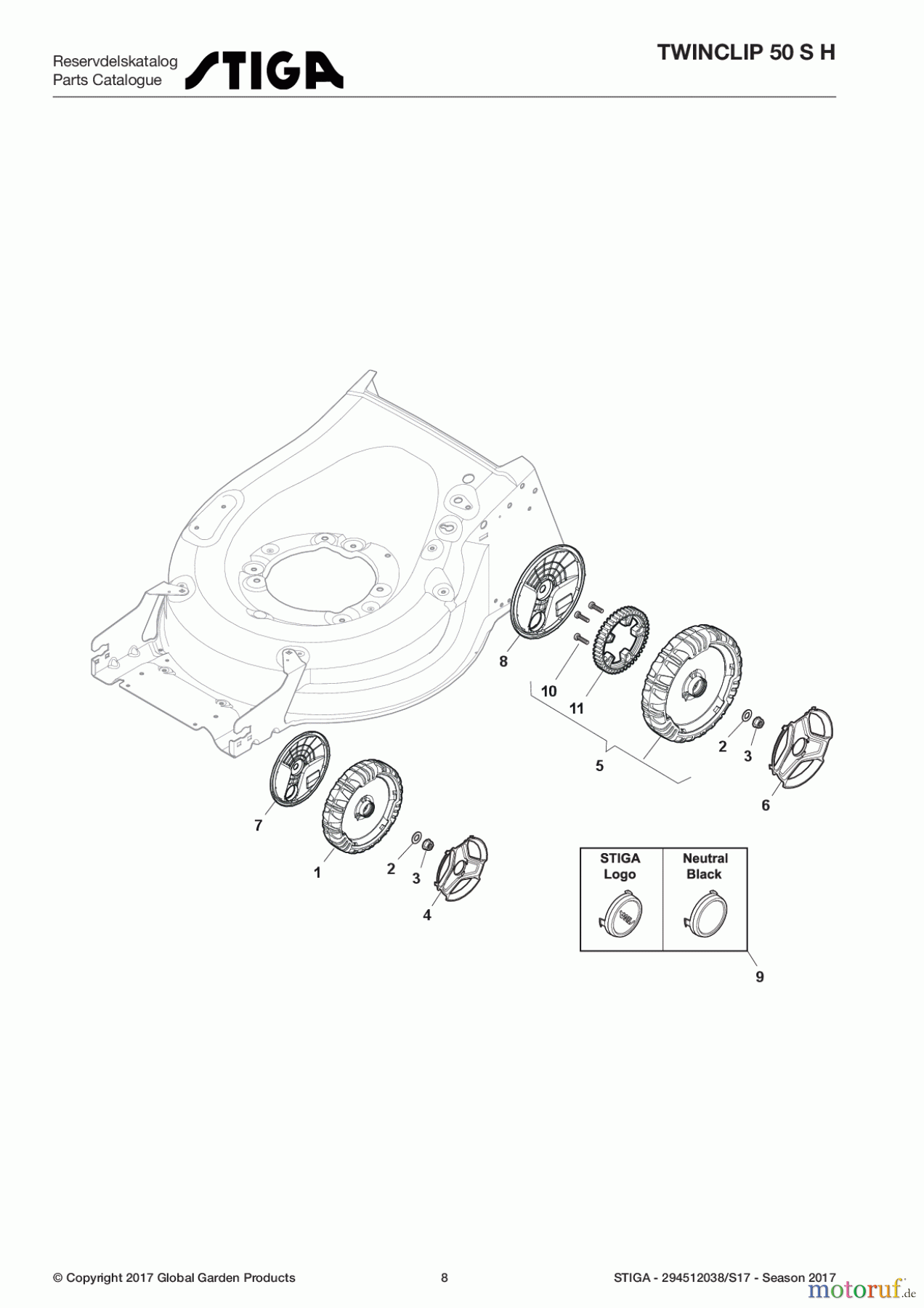  Stiga Rasenmäher Baujahr 2017 Benzin Mit Antrieb 2017 TWINCLIP 50 S H 294512038/S17 - Season 2017 Wheel and Hub Cap