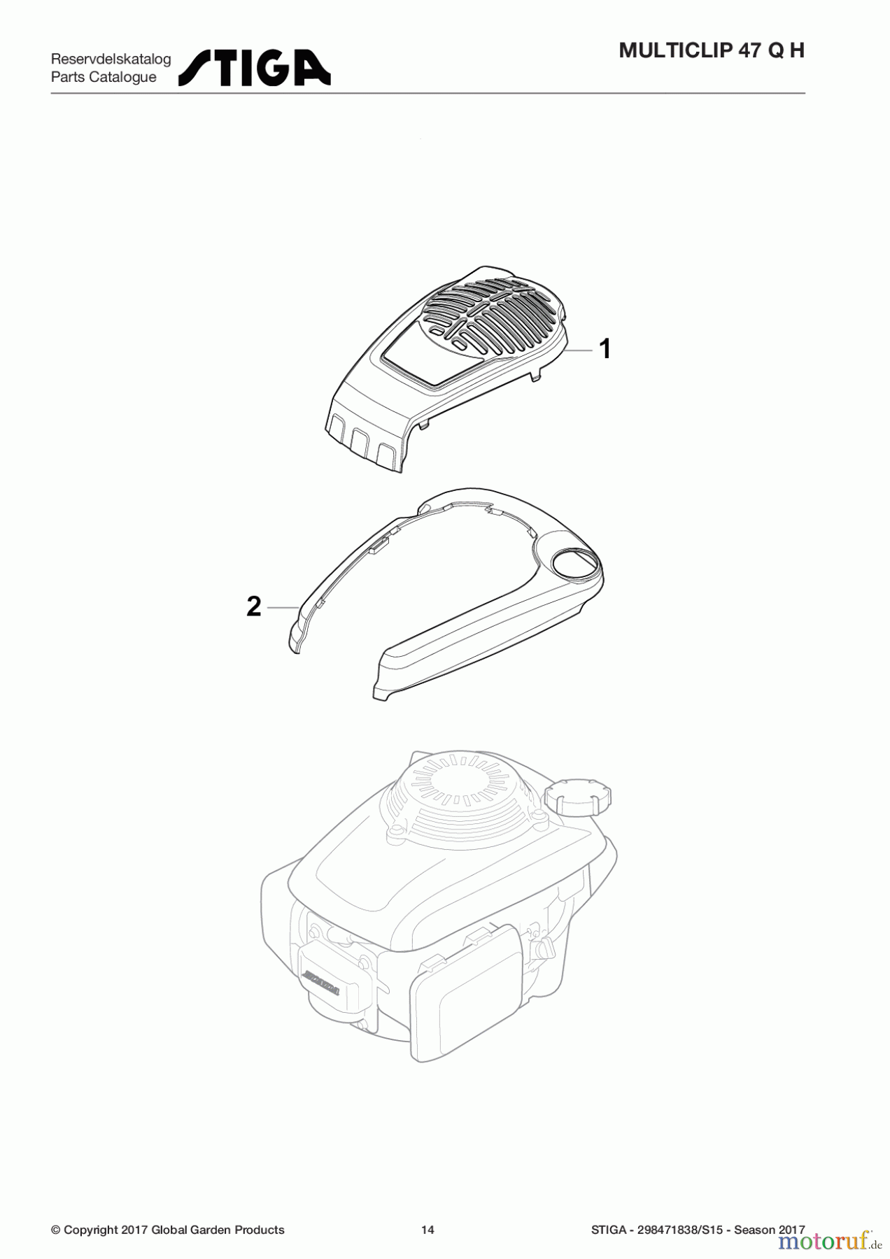  Stiga Rasenmäher Baujahr 2017 Benzin Ohne Antrieb 2017 MULTICLIP 47 Q H 298471838/S15 - Season 2017 Honda Engine Cover