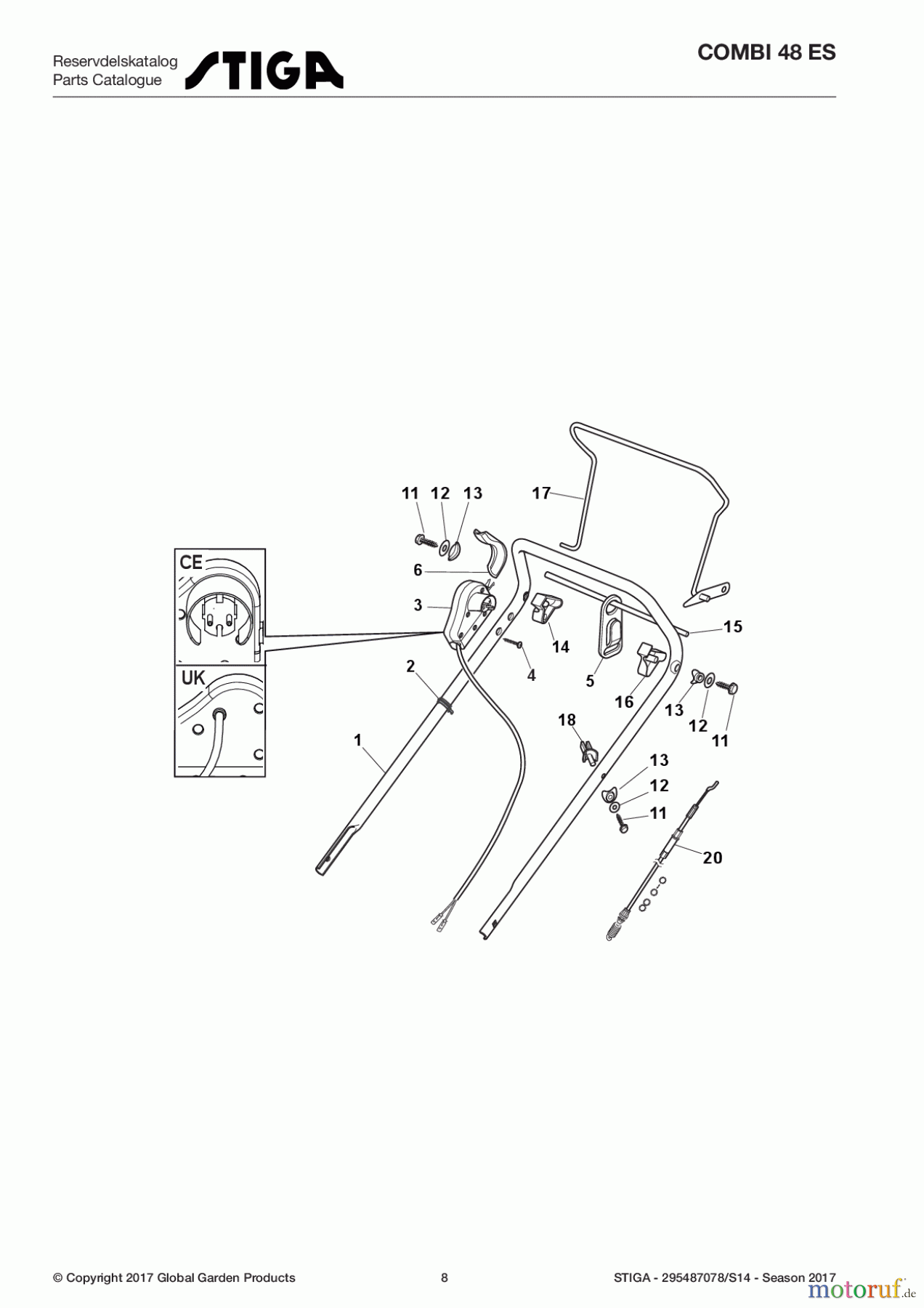  Stiga Rasenmäher Elektro mit Antrieb 2017 COMBI 48 ES 295487078/S14 - Season 2017 Handle, Upper Part