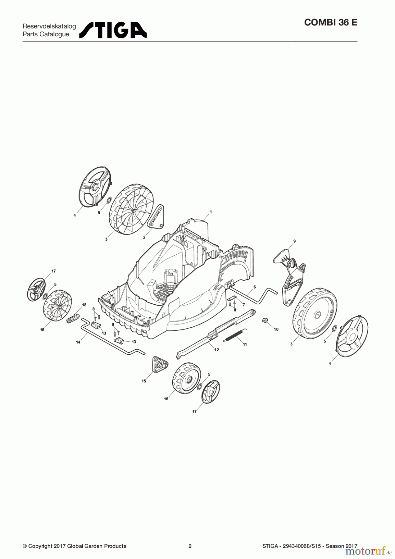  Stiga Rasenmäher Baujahr 2017 Elektro ohne Antrieb 2017 COMBI 36 E 294340068/S15 - Season 2017 Deck And Height Adjusting