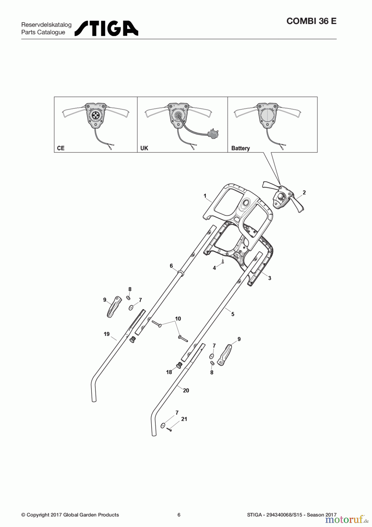  Stiga Rasenmäher Baujahr 2017 Elektro ohne Antrieb 2017 COMBI 36 E 294340068/S15 - Season 2017 Handle, Upper Part