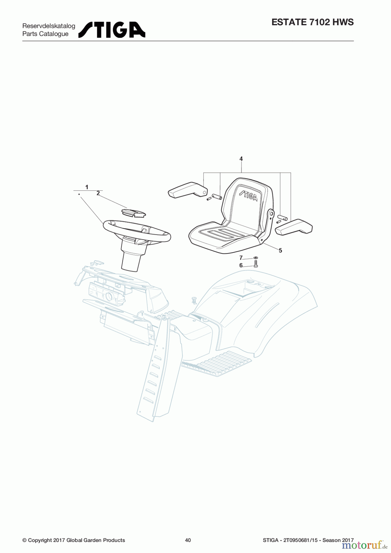  Stiga Aufsitzmäher Baujahr 2017 ESTATE 7102 HWS 2T0950681/15 - Season 2017 Seat & Steering Wheel