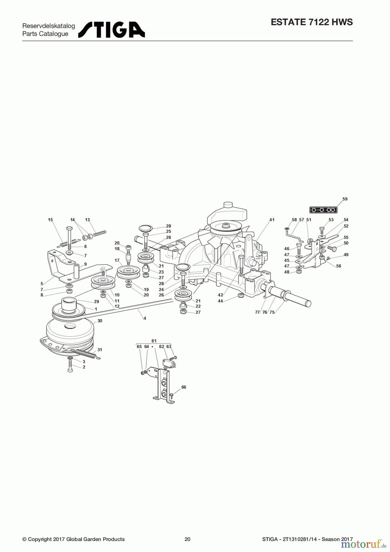  Stiga Rasentraktoren Estate, Tornado tractors 122 cm Sammelfunktion 2017 ESTATE 7122 HWS 2T1310281/14 - Season 2017 Transmission