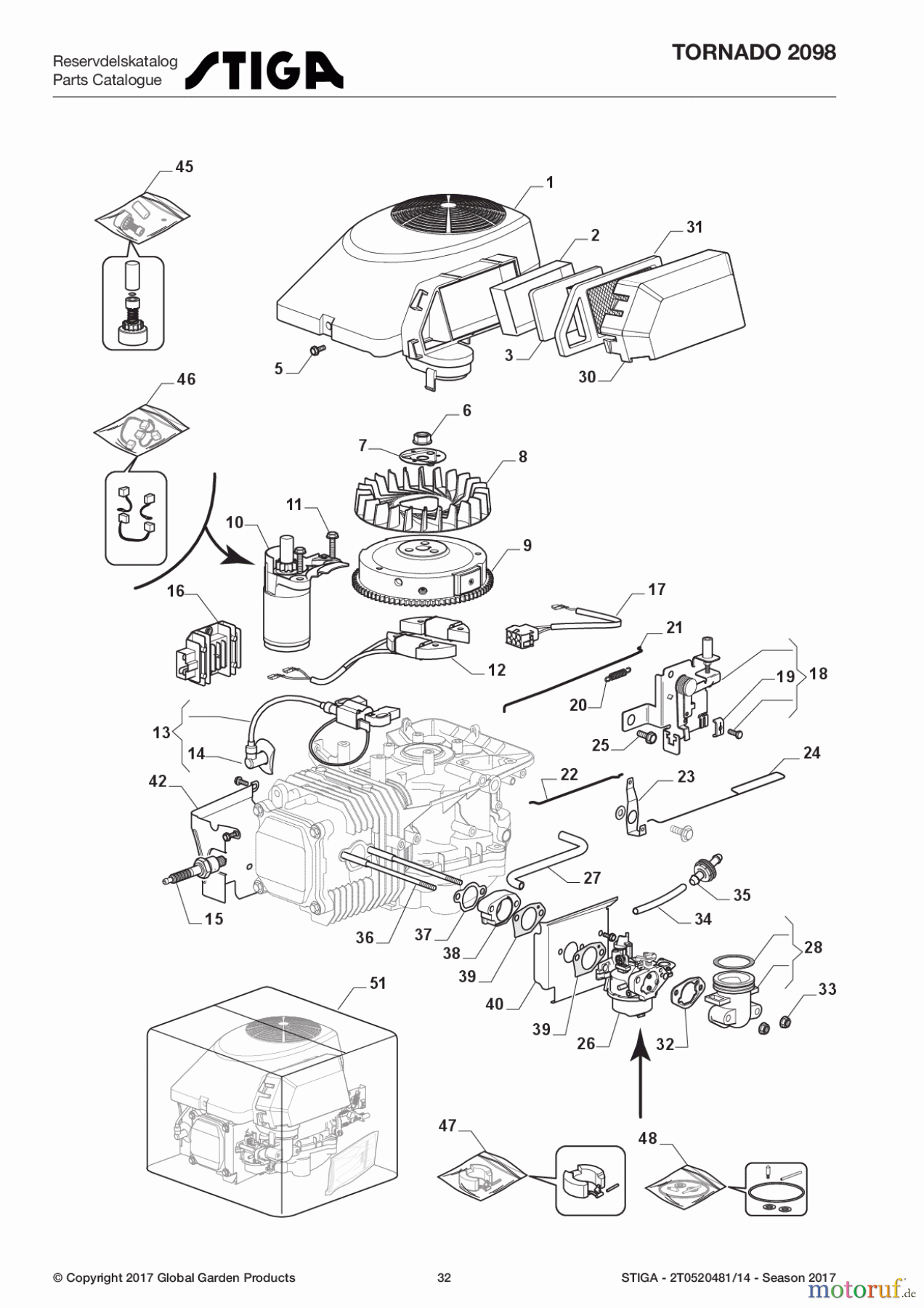  Stiga Rasentraktoren Estate, Tornado tractors 98 cm Seitenauswurf 2017 TORNADO 2098 2T0520481/14 - Season 2017 Engine - Carburettor, Air Cleaner Assy