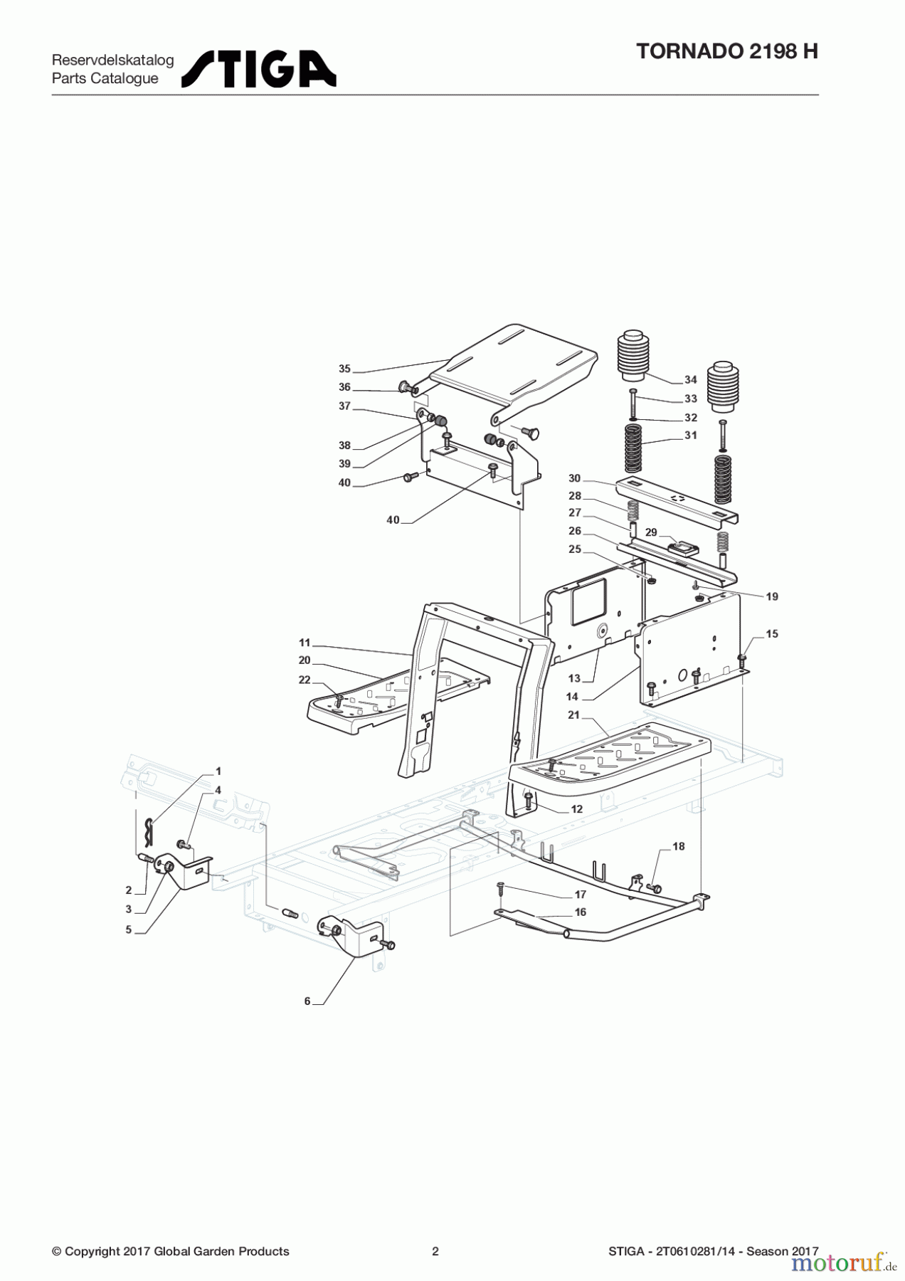  Stiga Aufsitzmäher Baujahr 2017 TORNADO 2198 H 2T0610281/14 - Season 2017 Chassis