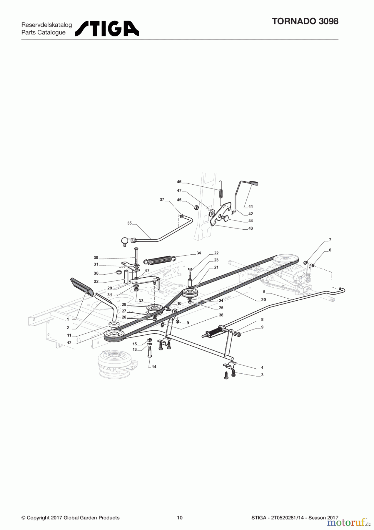  Stiga Aufsitzmäher Baujahr 2017 TORNADO 3098 2T0520281/14 - Season 2017 Brake And Gearbox Controls