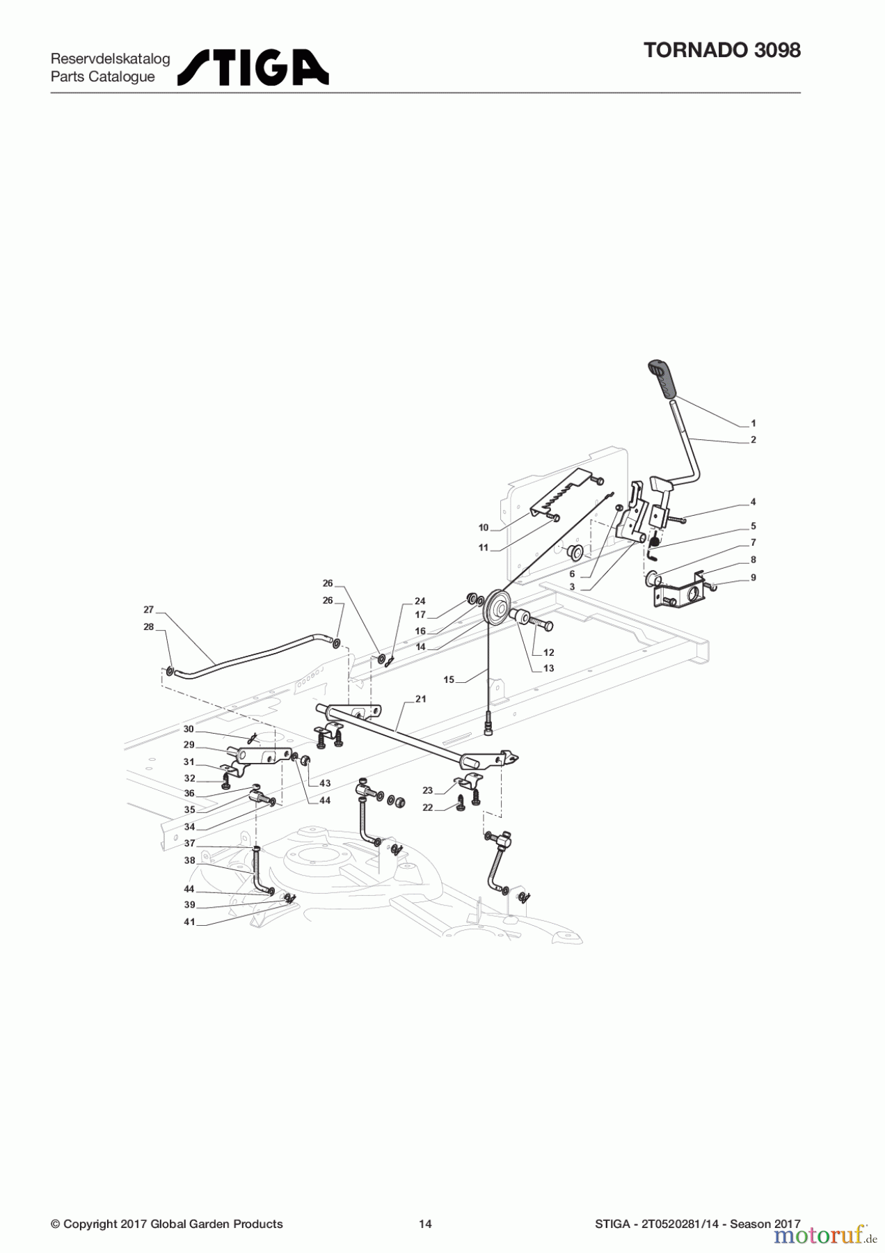  Stiga Aufsitzmäher Baujahr 2017 TORNADO 3098 2T0520281/14 - Season 2017 Cutting Plate Lifting