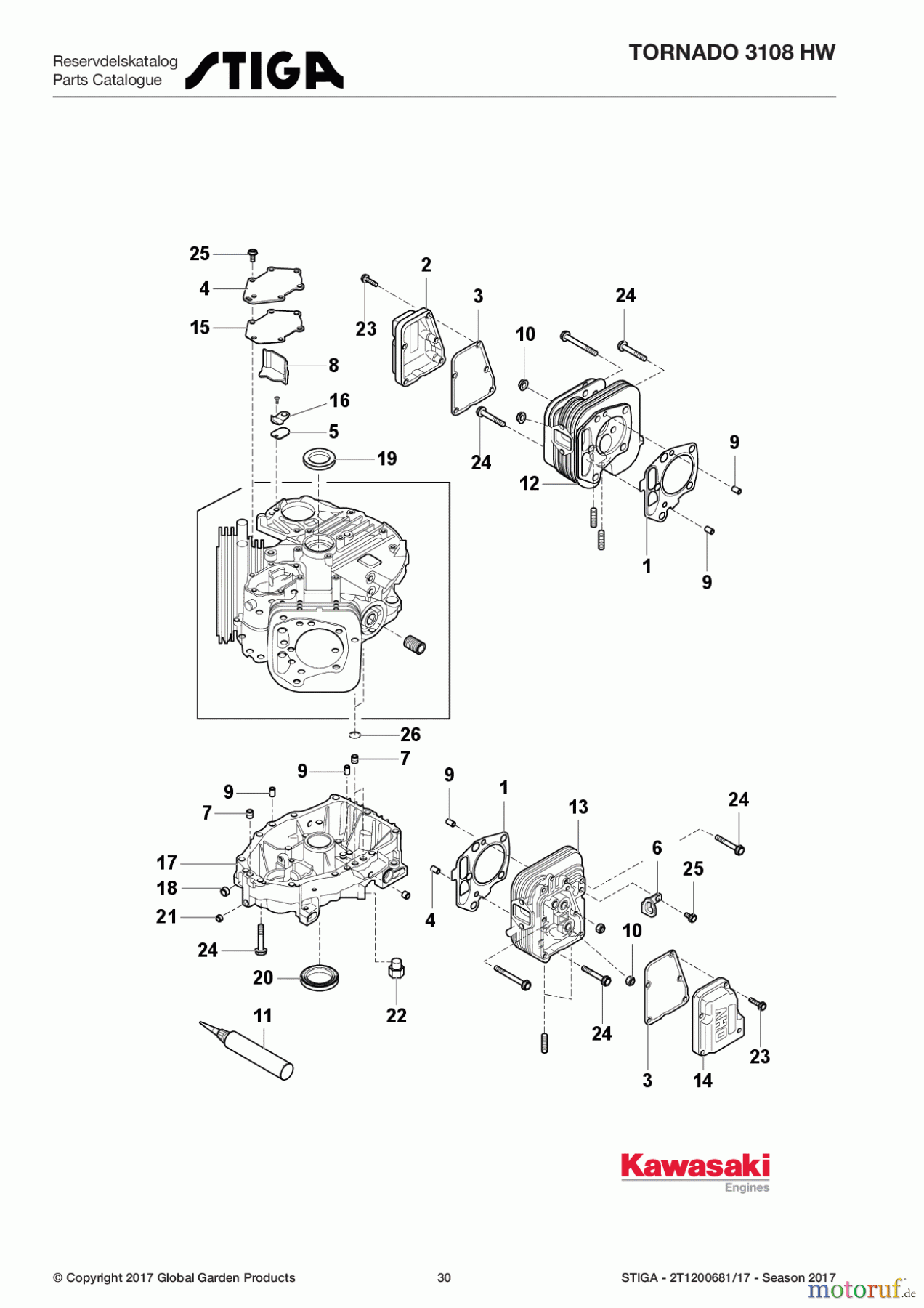  Stiga Aufsitzmäher Baujahr 2017 TORNADO 3108 HW 2T1200681/17 - Season 2017 Cylinder/Crankcase