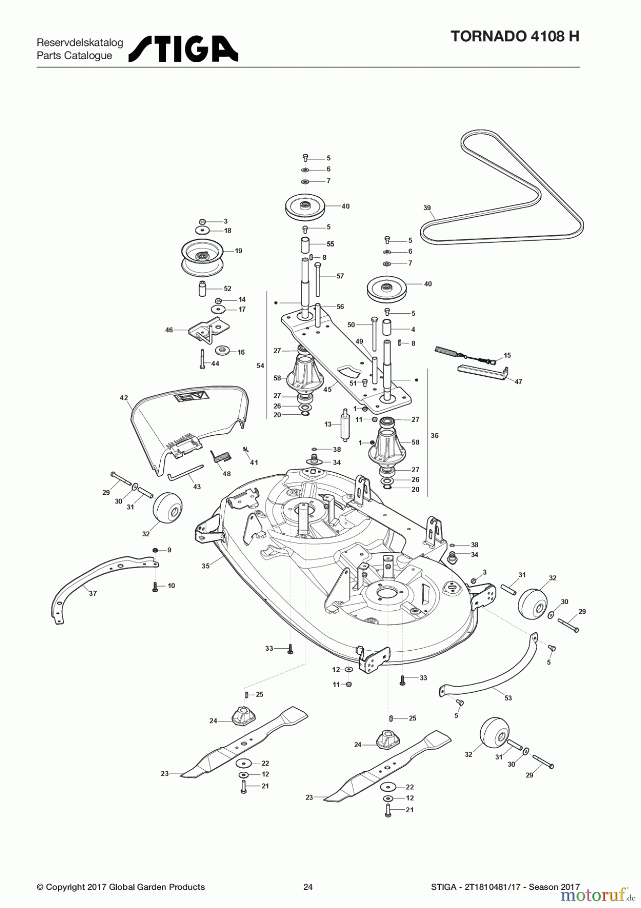  Stiga Aufsitzmäher Baujahr 2017 TORNADO 4108 H 2T1810481/17 - Season 2017 Cutting Plate