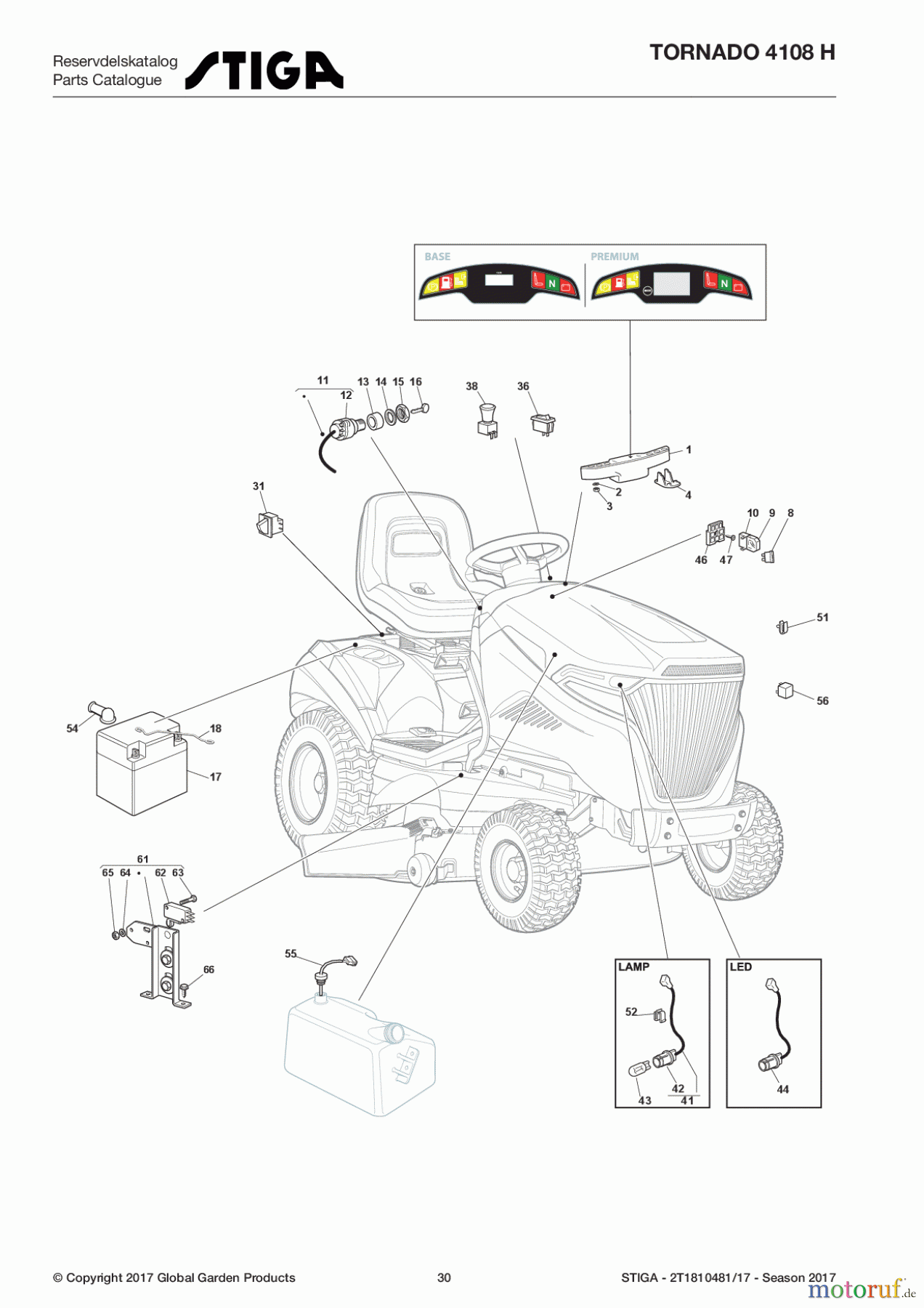  Stiga Aufsitzmäher Baujahr 2017 TORNADO 4108 H 2T1810481/17 - Season 2017 Electrical Parts