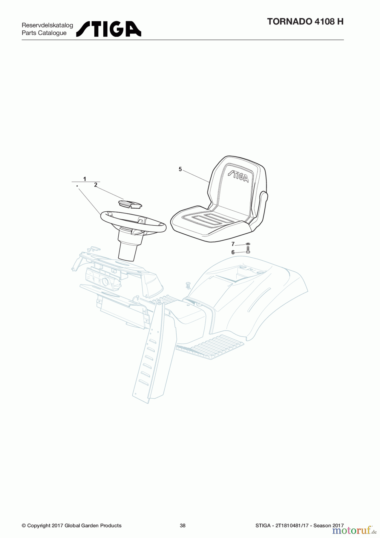  Stiga Aufsitzmäher Baujahr 2017 TORNADO 4108 H 2T1810481/17 - Season 2017 Seat & Steering Wheel