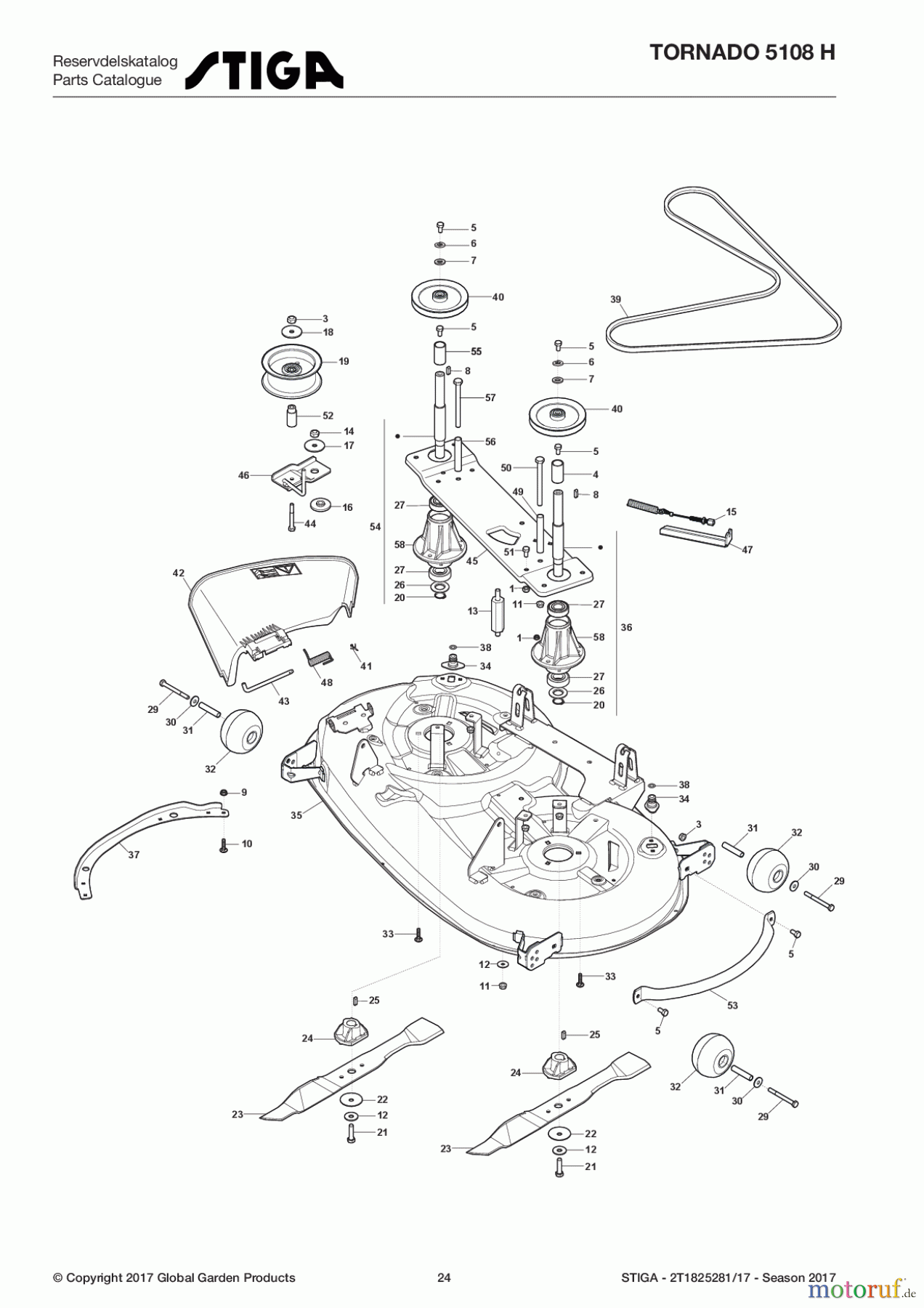  Stiga Rasentraktoren Estate, Tornado tractors 108cm Seitenauswurf Baujahr 2017 TORNADO 5108 H 2T1825281/17 - Season 2017 Cutting Plate