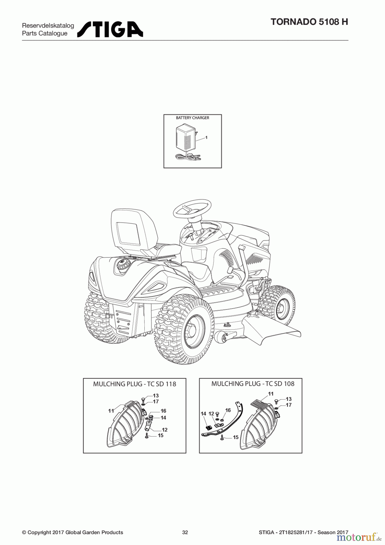  Stiga Rasentraktoren Estate, Tornado tractors 108cm Seitenauswurf Baujahr 2017 TORNADO 5108 H 2T1825281/17 - Season 2017 Optionals On Request