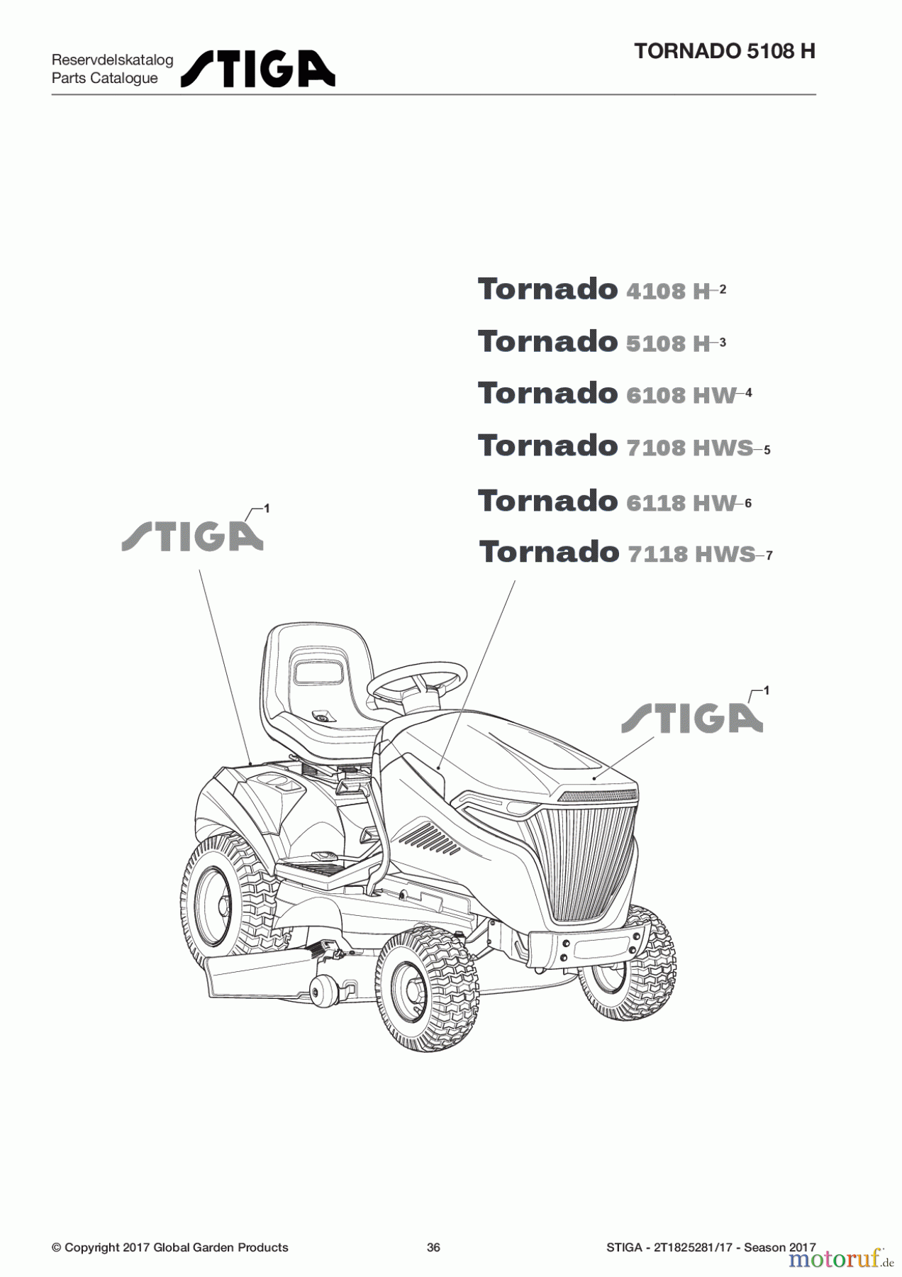  Stiga Aufsitzmäher Baujahr 2017 TORNADO 5108 H 2T1825281/17 - Season 2017 Aesthetic Labels