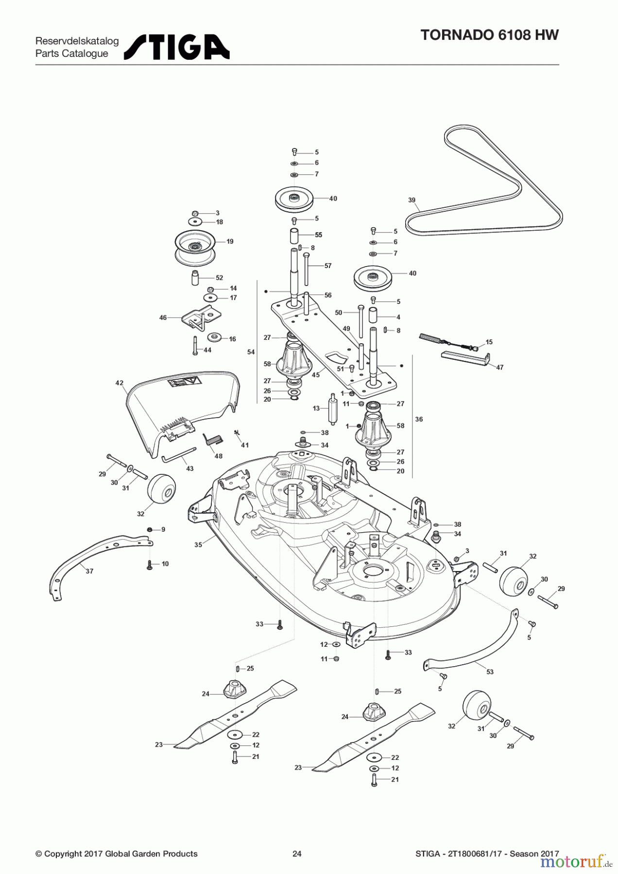  Stiga Aufsitzmäher Baujahr 2017 TORNADO 6108 HW 2T1800681/17 - Season 2017 Cutting Plate