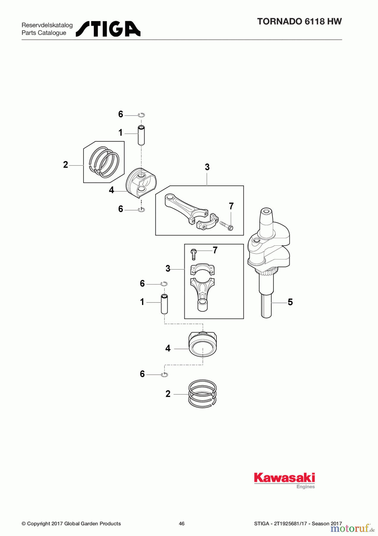  Stiga Aufsitzmäher Baujahr 2017 TORNADO 6118 HW 2T1925681/17 - Season 2017 Piston/Crankshaft