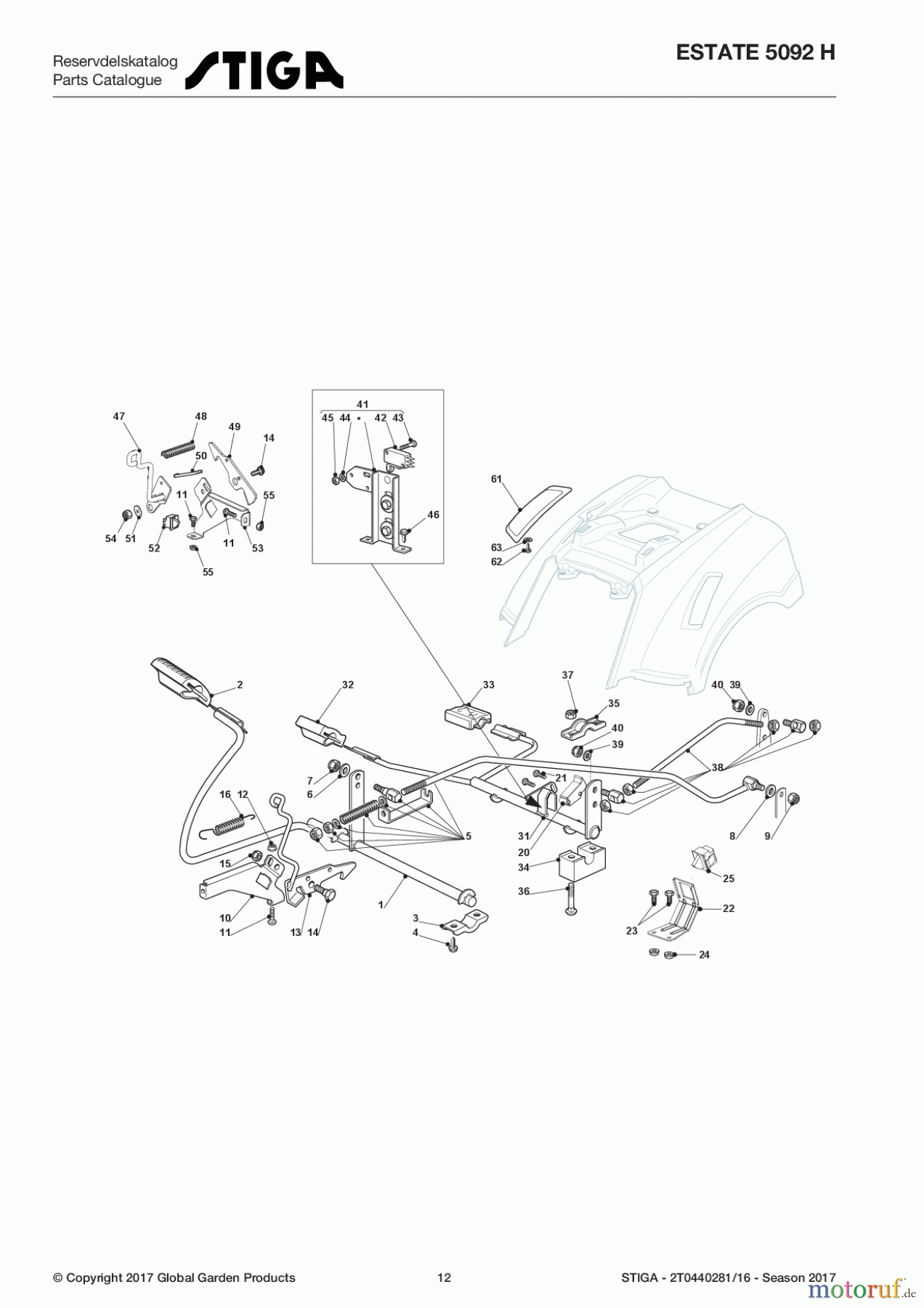  Stiga Aufsitzmäher Baujahr 2017 ESTATE 5092 H 2T0440281/16 - Season 2017 Brake And Gearbox Controls