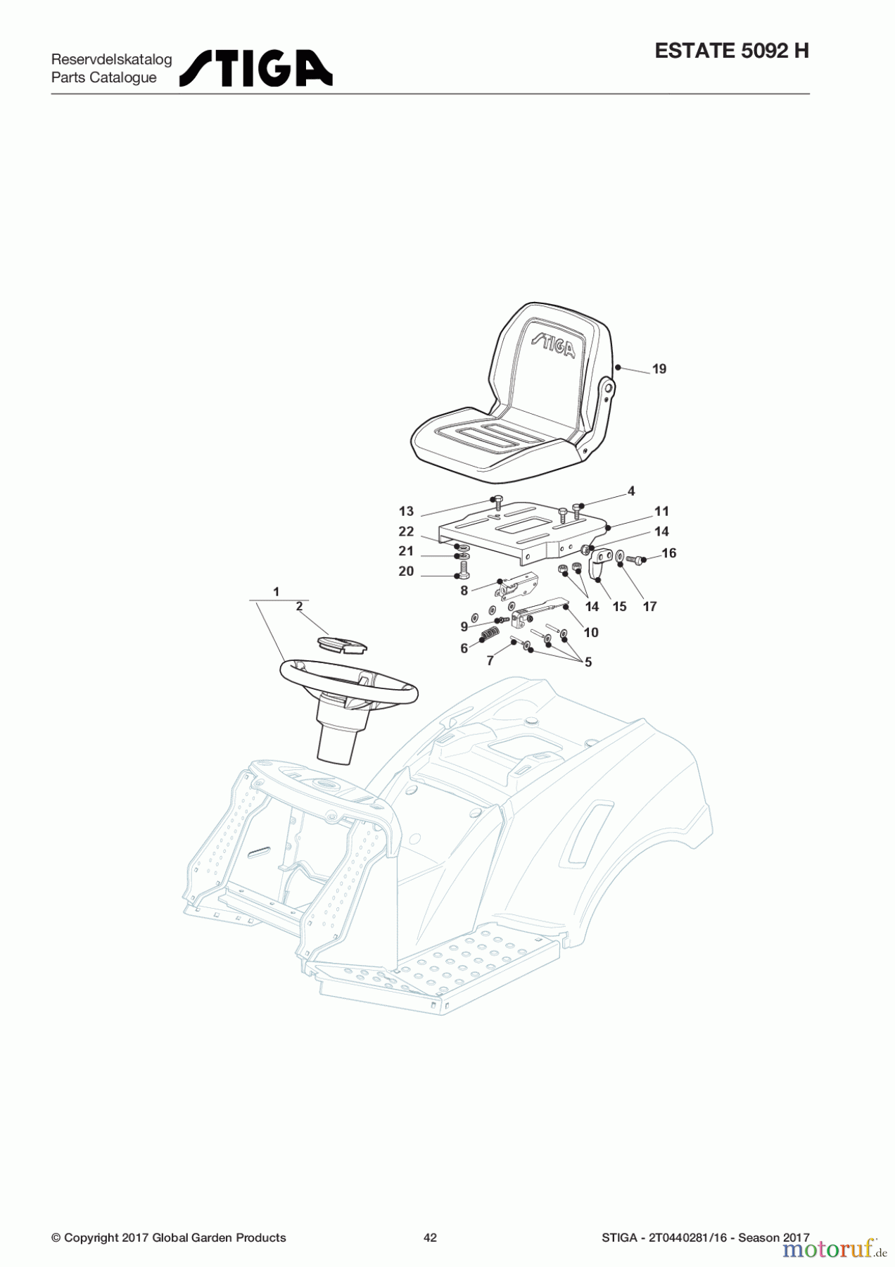  Stiga Aufsitzmäher Baujahr 2017 ESTATE 5092 H 2T0440281/16 - Season 2017 Seat & Steering Wheel