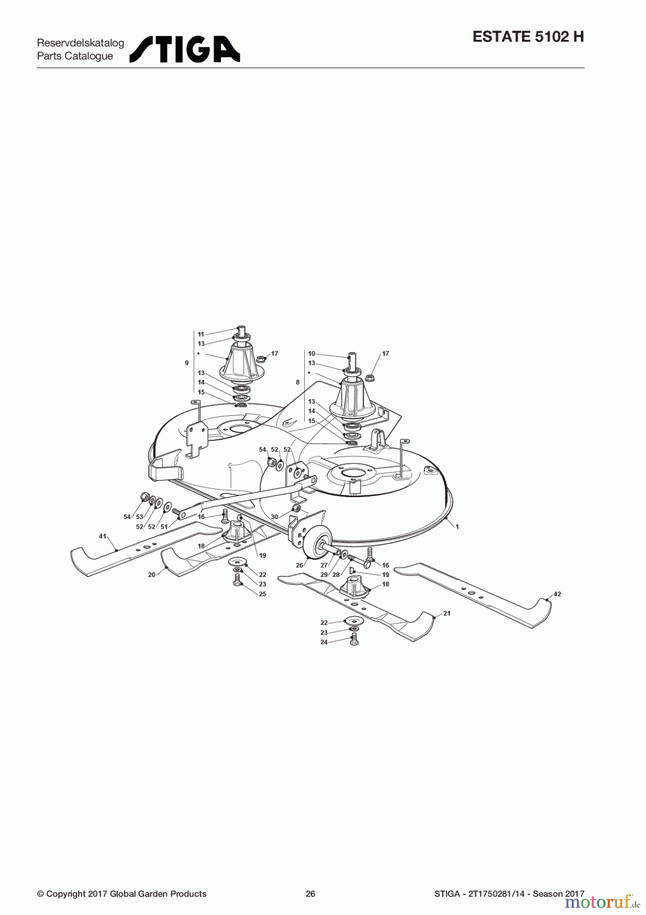  Stiga Aufsitzmäher Baujahr 2017 ESTATE 5102 H 2T1750281/14 - Season 2017 Cutting Plate