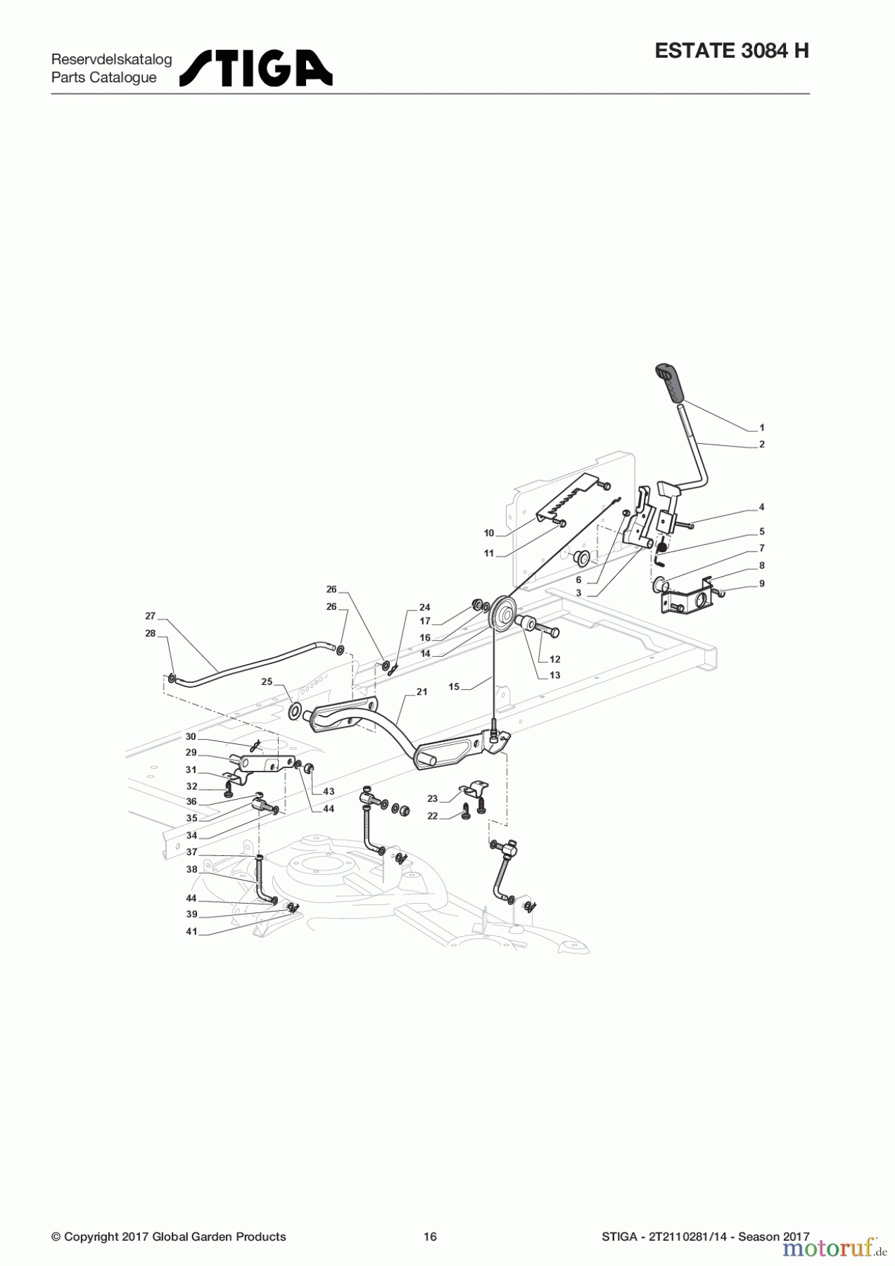  Stiga Rasentraktoren Estate, Tornado tractors 84 cm Sammelfunktion 2017 ESTATE 3084 H 2T2110281/14 - Season 2017 Cutting Plate Lifting