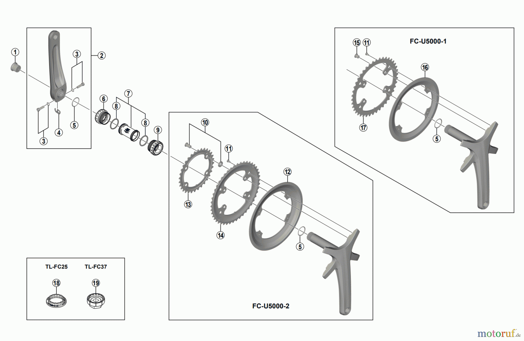  Shimano FC Front Chainwheel - Kurbelsatz, Vorderes Kettenblatt FC-U5000 (3966A) METREA Crankset