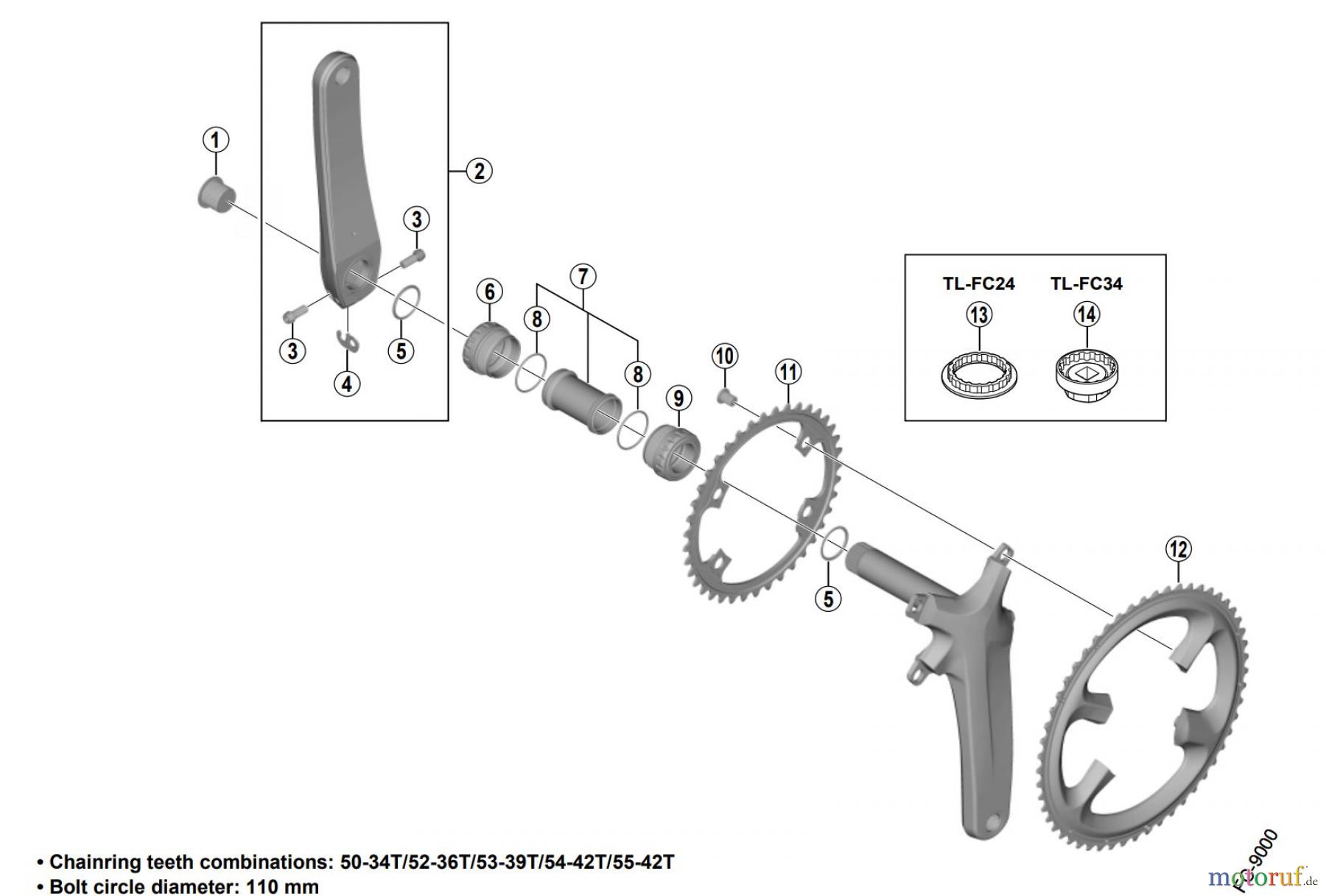  Shimano FC Front Chainwheel - Kurbelsatz, Vorderes Kettenblatt FC-R9100 DURA-ACE Crankset