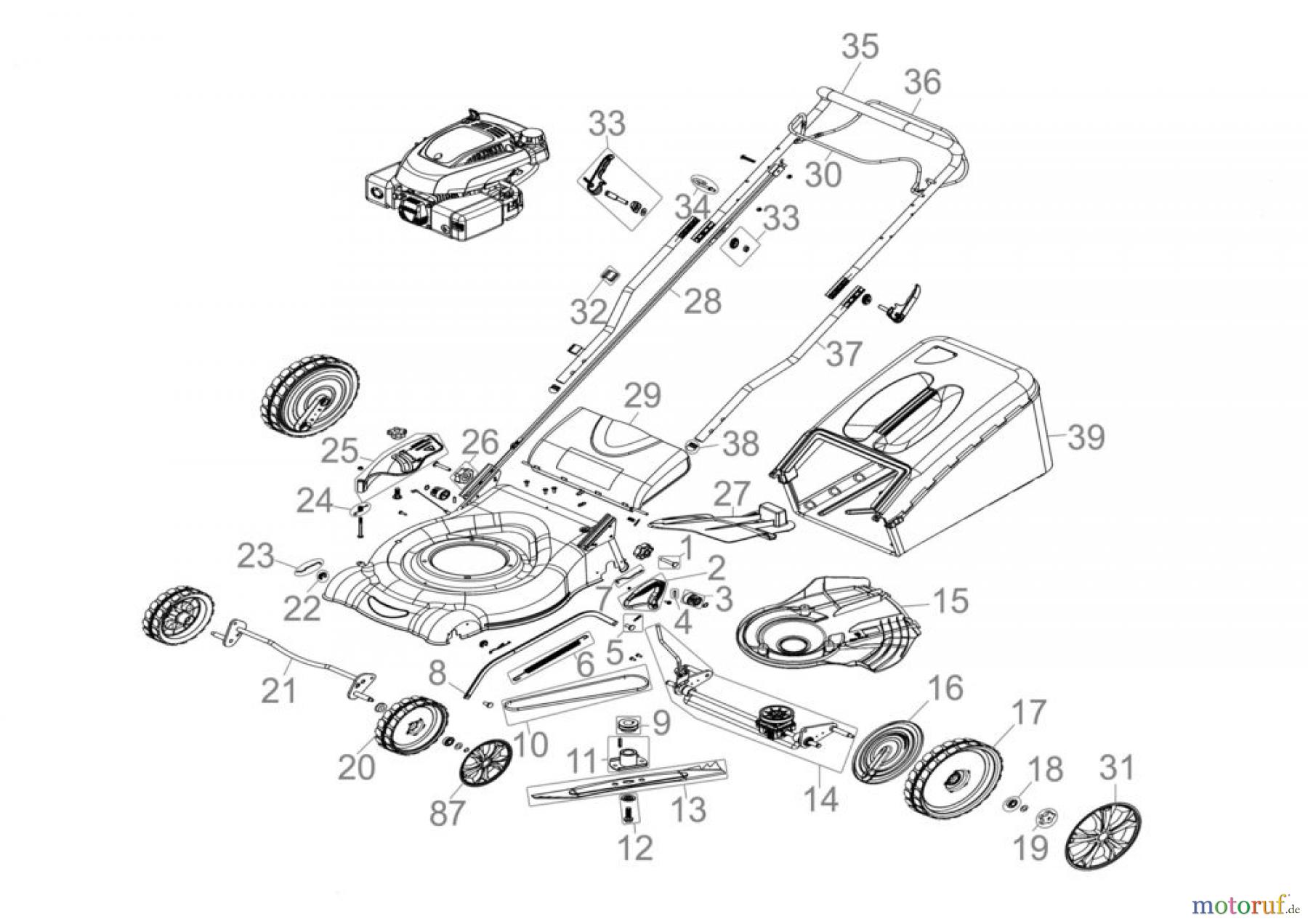  Güde Gartentechnik Rasenmäher Benzin-Rasenmäher Schnittbreite ab 50 cm RASENMÄHER BIG WHEELER 510 4IN1 - 95348 Ersatzteileversion  FSL95348-02 Seite 1