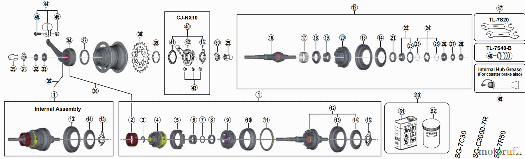  Shimano SG Getriebenabe /Nabenschaltung SG-C3000-7C, SG-C3000-7C-DX  NEXUS 7-Speed Internal Hub w/Coaster Brake