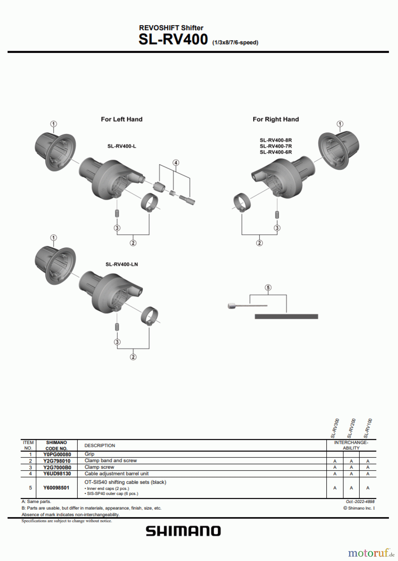  Shimano SL Shift Lever - Schalthebel SL-RV400 REVOSHIFT Shifter