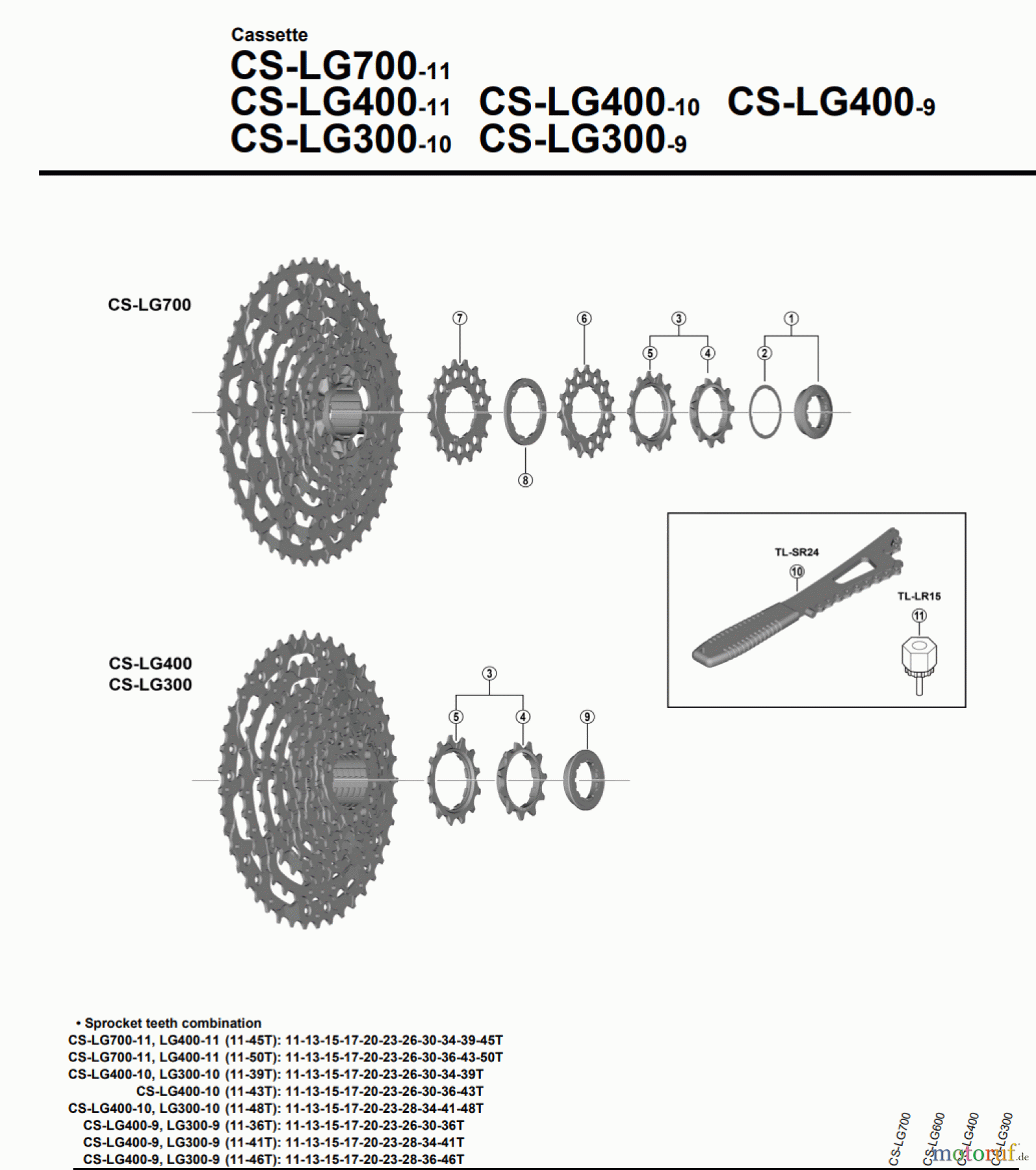  Shimano CS Cassette / Zahnkranz CS-LG700-11 CS-LG400-11 CS-LG400-10 CS-LG400-9 CS-LG300-10 CS-LG300-9