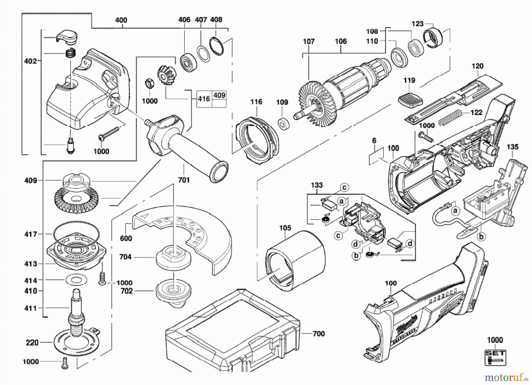  Milwaukee Akku-Geräte Schleifen und Polieren ältere Modelle 0725-9 WINKELSCHLEIFER