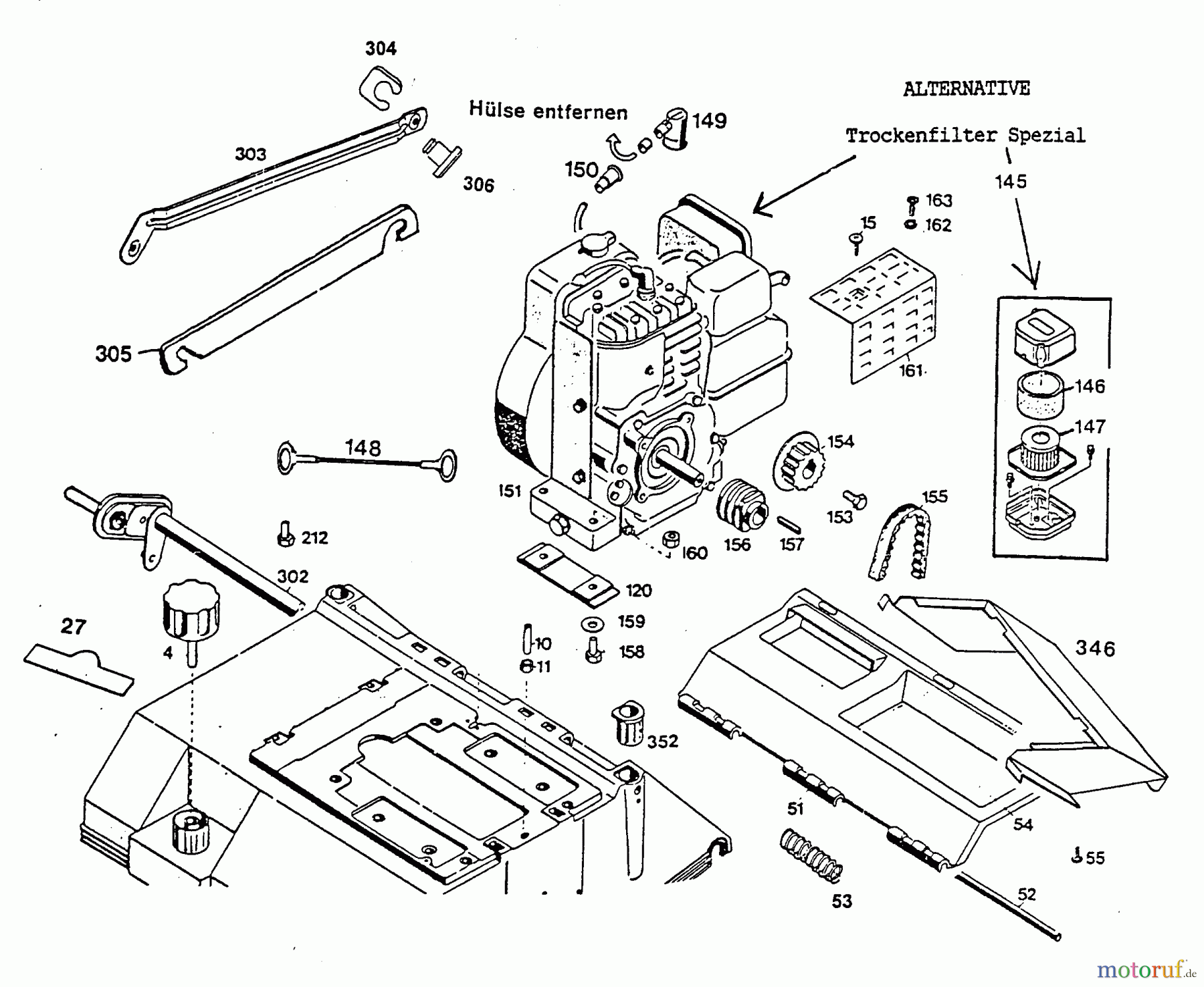  Wolf-Garten Motorvertikutierer UV 32 B 3586080 Serie B  (1996) Achse hinten, Heckklappe, Keilriemen