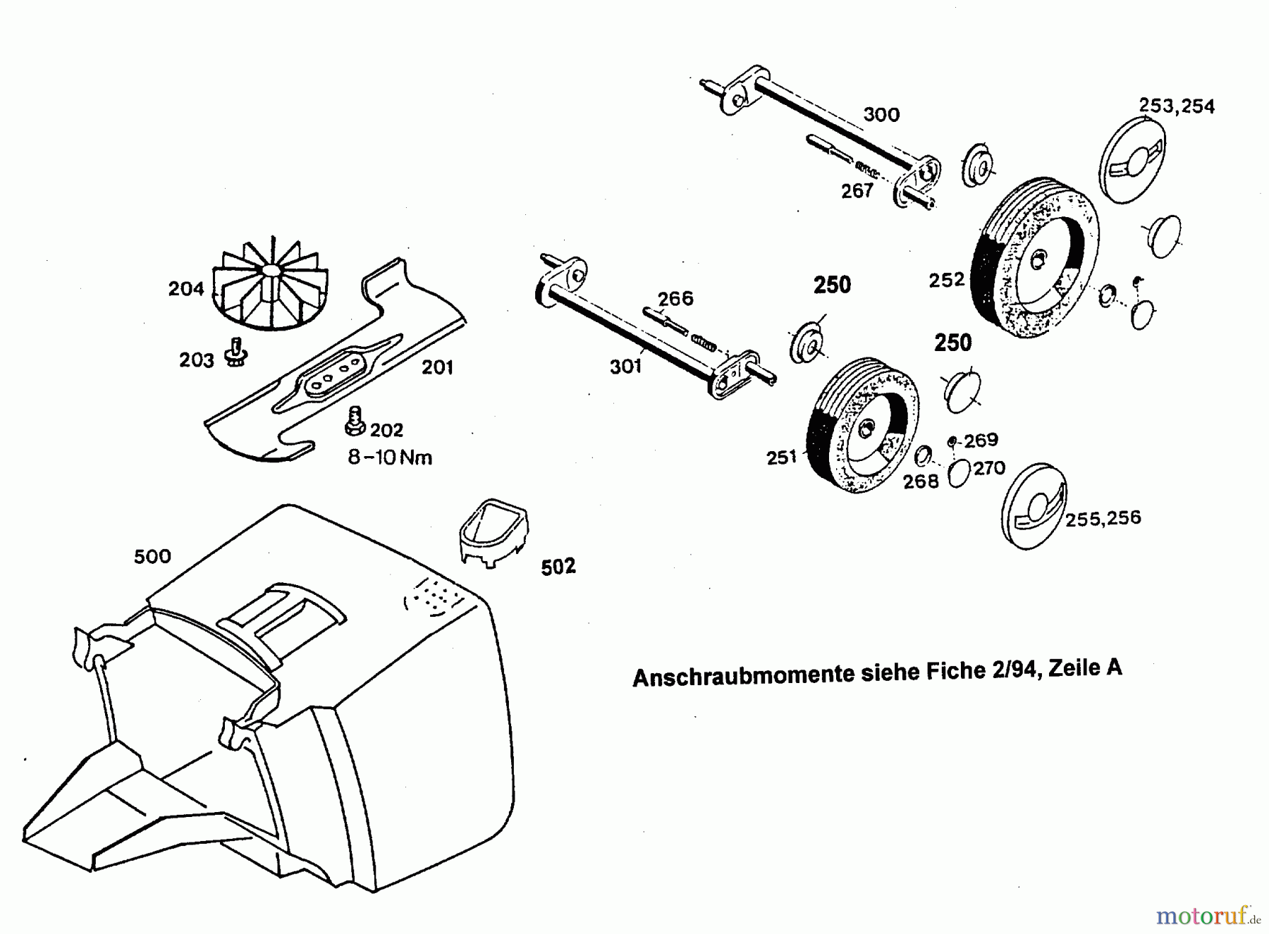  Wolf-Garten Elektromäher 6.32 E 4922000 Serie C, D  (1996) Grasfangkorb, Messer, Räder