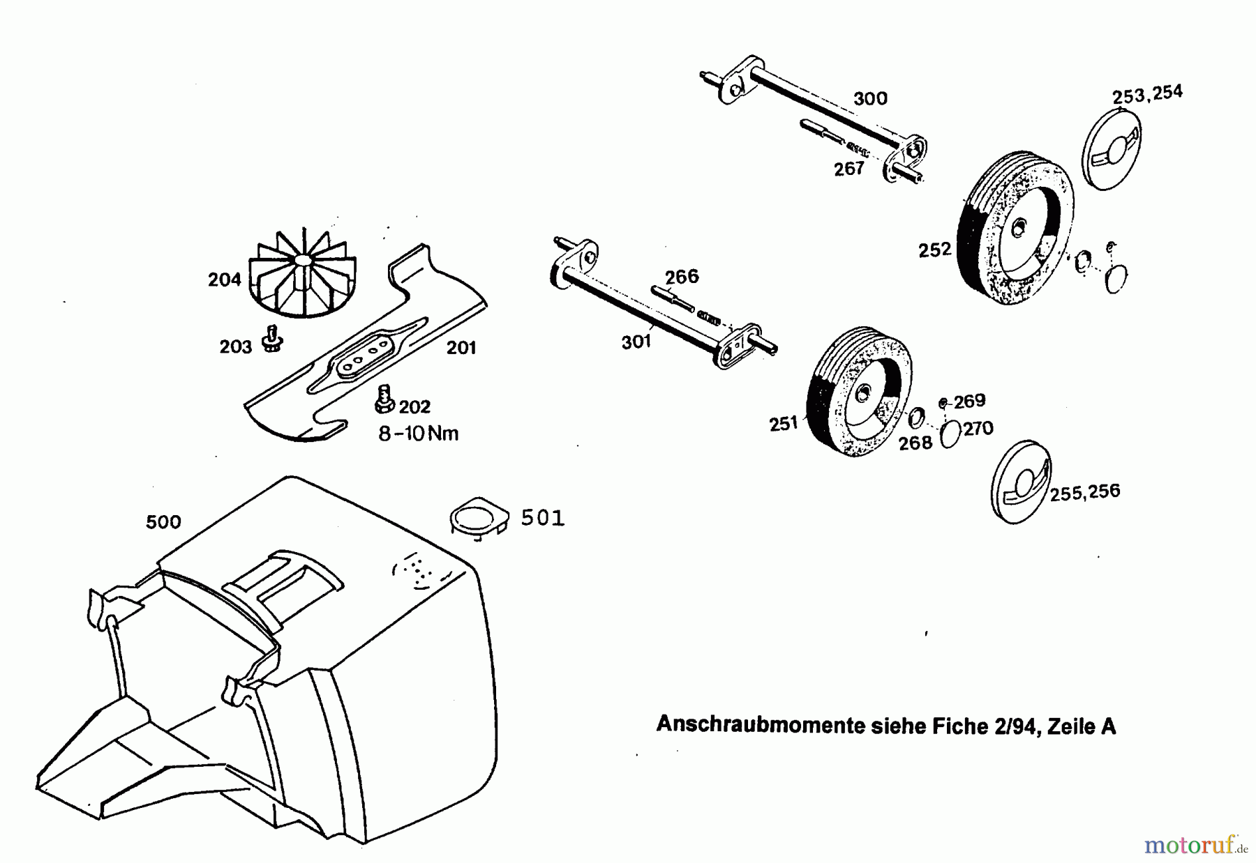  Wolf-Garten Elektromäher 4.36 E 4916000 Serie D  (1996) Grasfangkorb, Messer, Räder