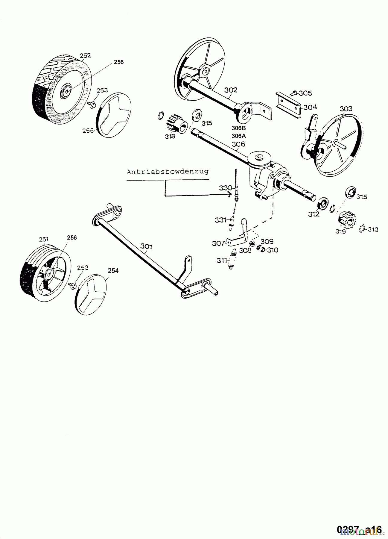  Wolf-Garten Motormäher mit Antrieb 6.42 BAK 4726000 Serie A  (1997) Getriebe, Räder