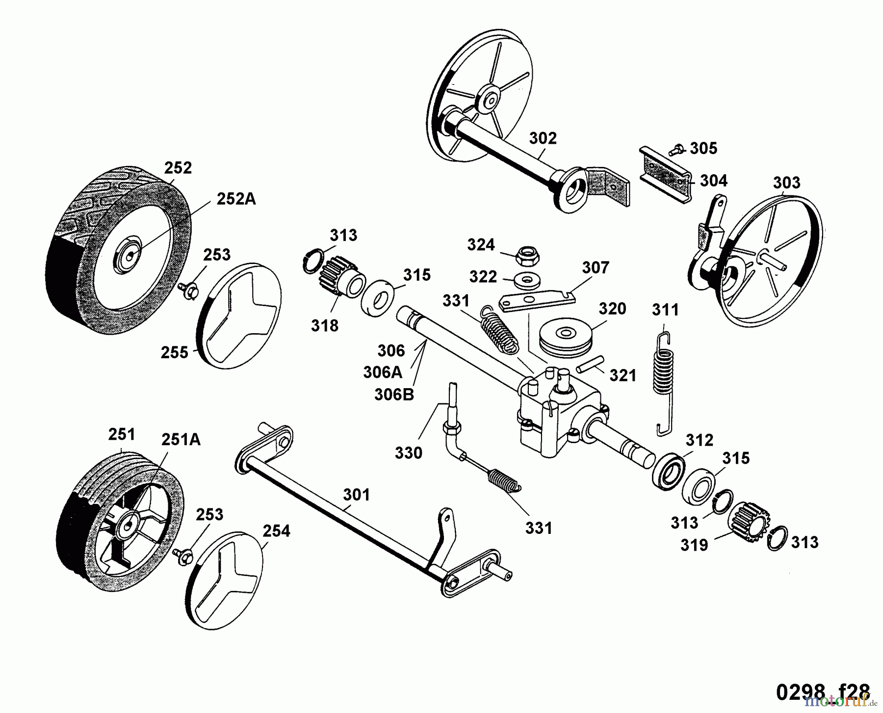  Wolf-Garten Elektromäher mit Antrieb 6.42 EA 4925083 Serie E  (1998) Getriebe, Räder