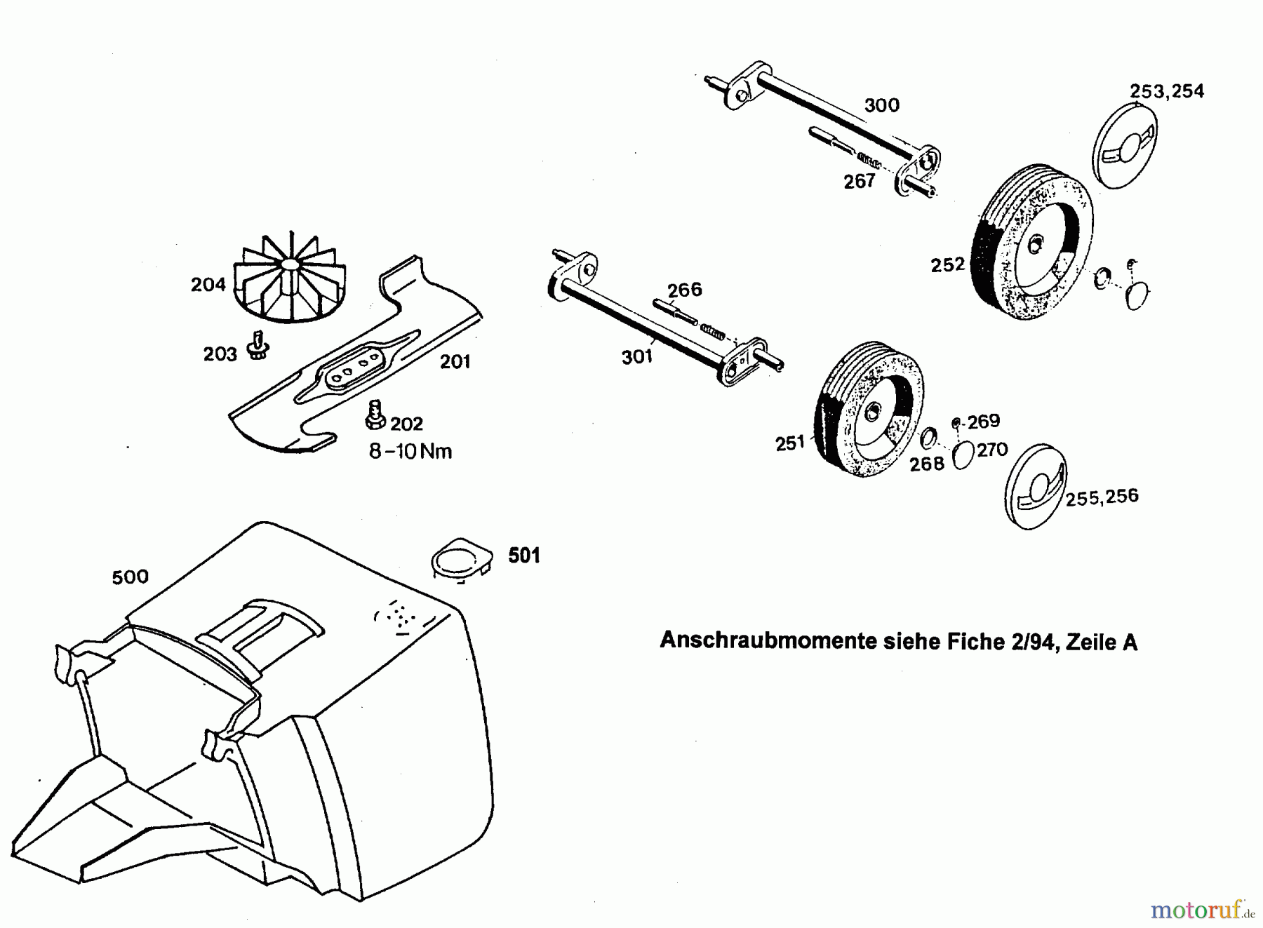  Wolf-Garten Elektromäher 4.32 E 4932003 Serie D, E  (1996) Grasfangkorb, Messer, Räder