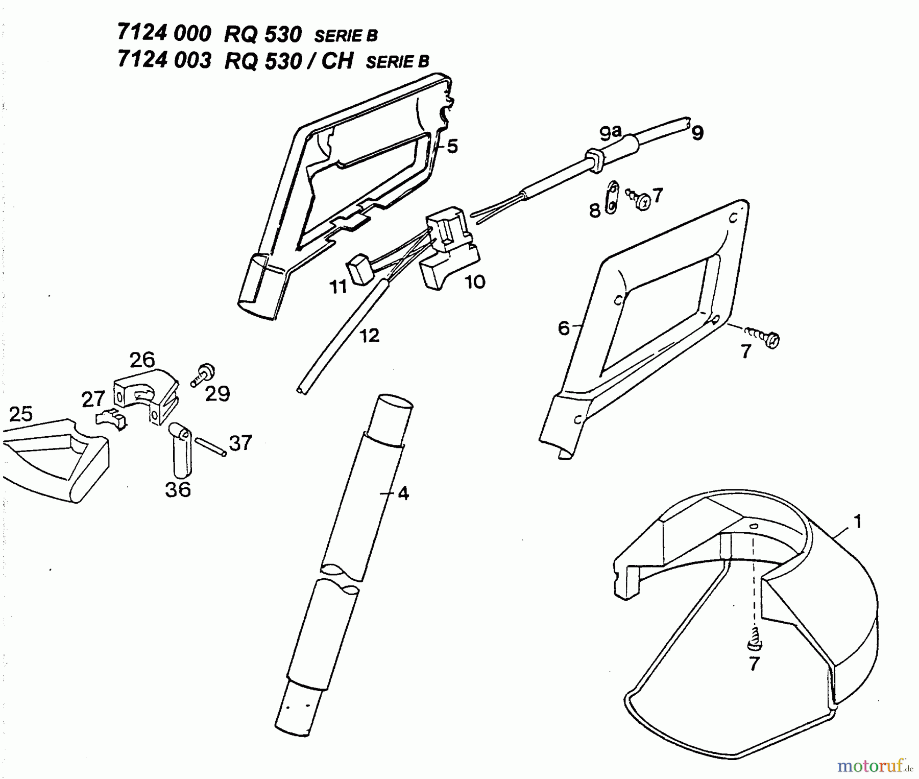  Wolf-Garten Elektrotrimmer RQ 530 7124003  (1996) Handgriff, Schalter, Stiel