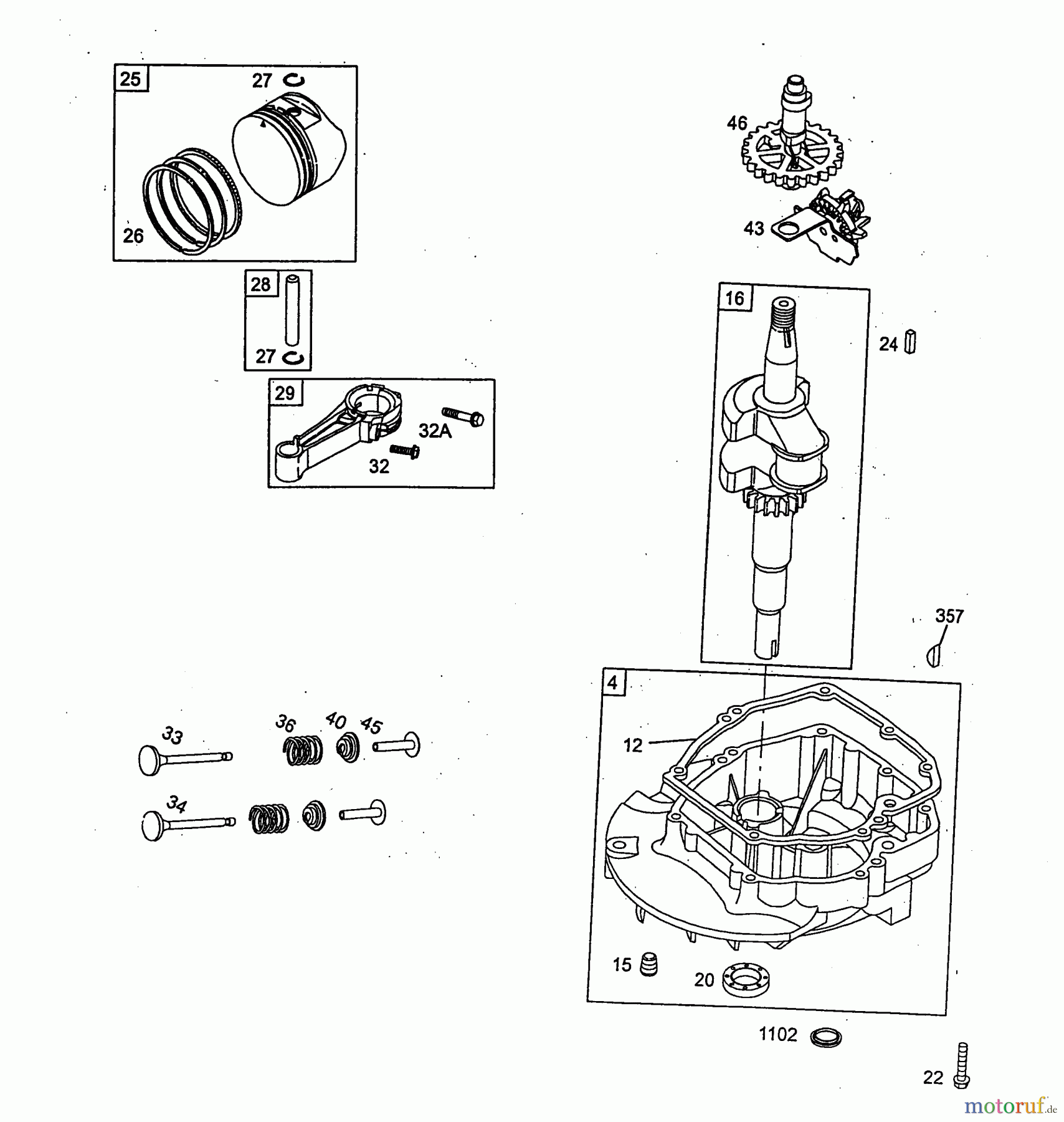  Wolf-Garten Benzinmotoren Briggs&Stratton Quantum Q 48 Fixspeed 2069096  (2004) Kolben, Kurbelwelle, Ölwanne, Ventile