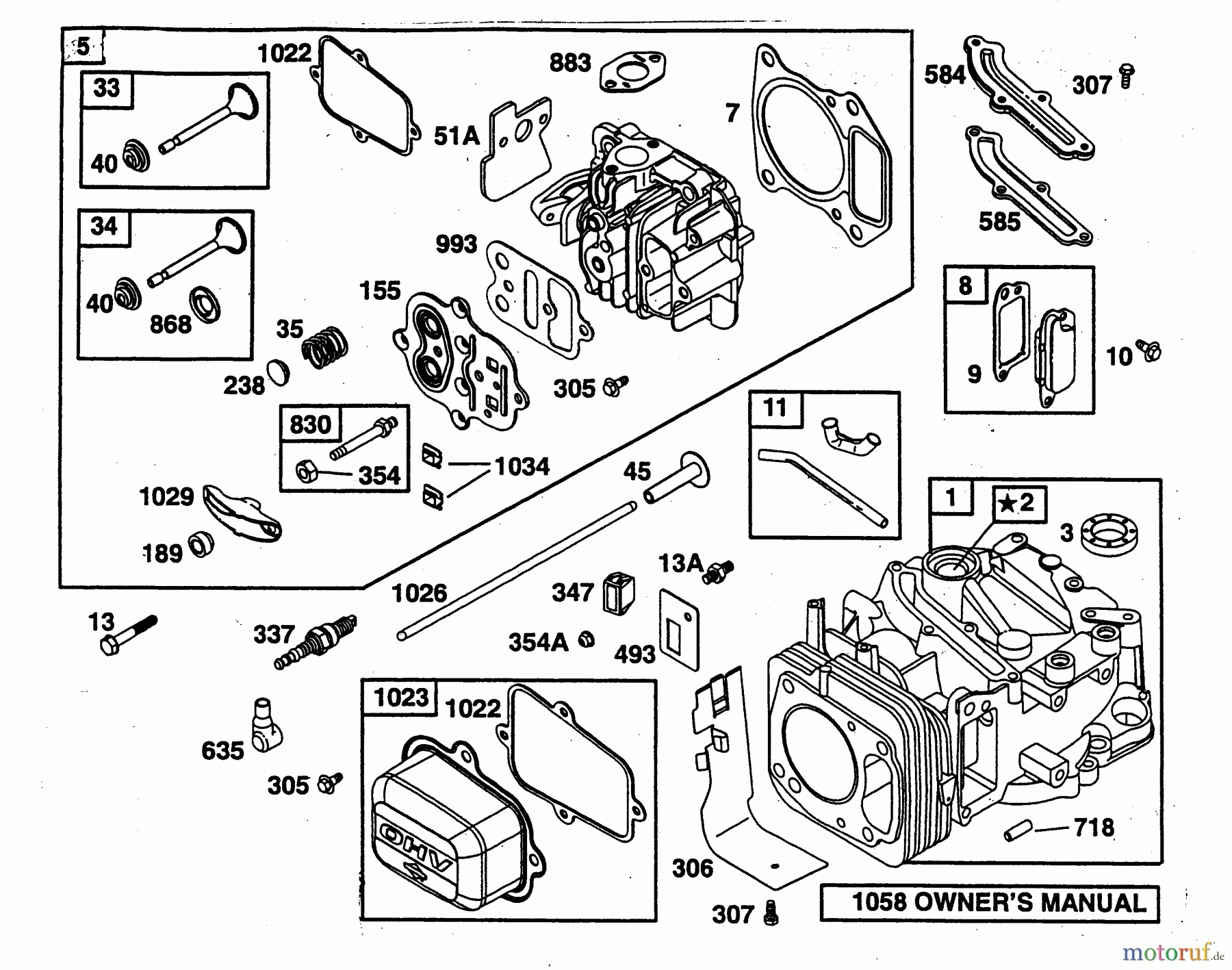  Wolf-Garten Benzinmotoren Briggs&Stratton Intek 60 2057000  (1998) Kurbelgehäuse, Zylinderkopf