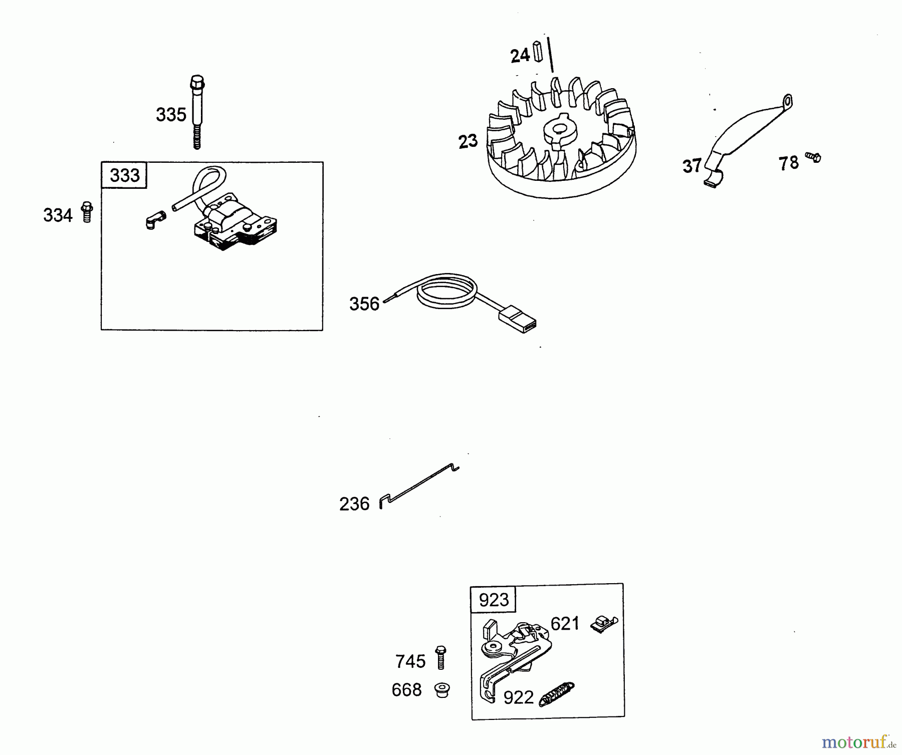  Wolf-Garten Benzinmotoren Briggs&Stratton Quattro 40 2056005  (2003) Bremse, Schwungrad, Zündspule