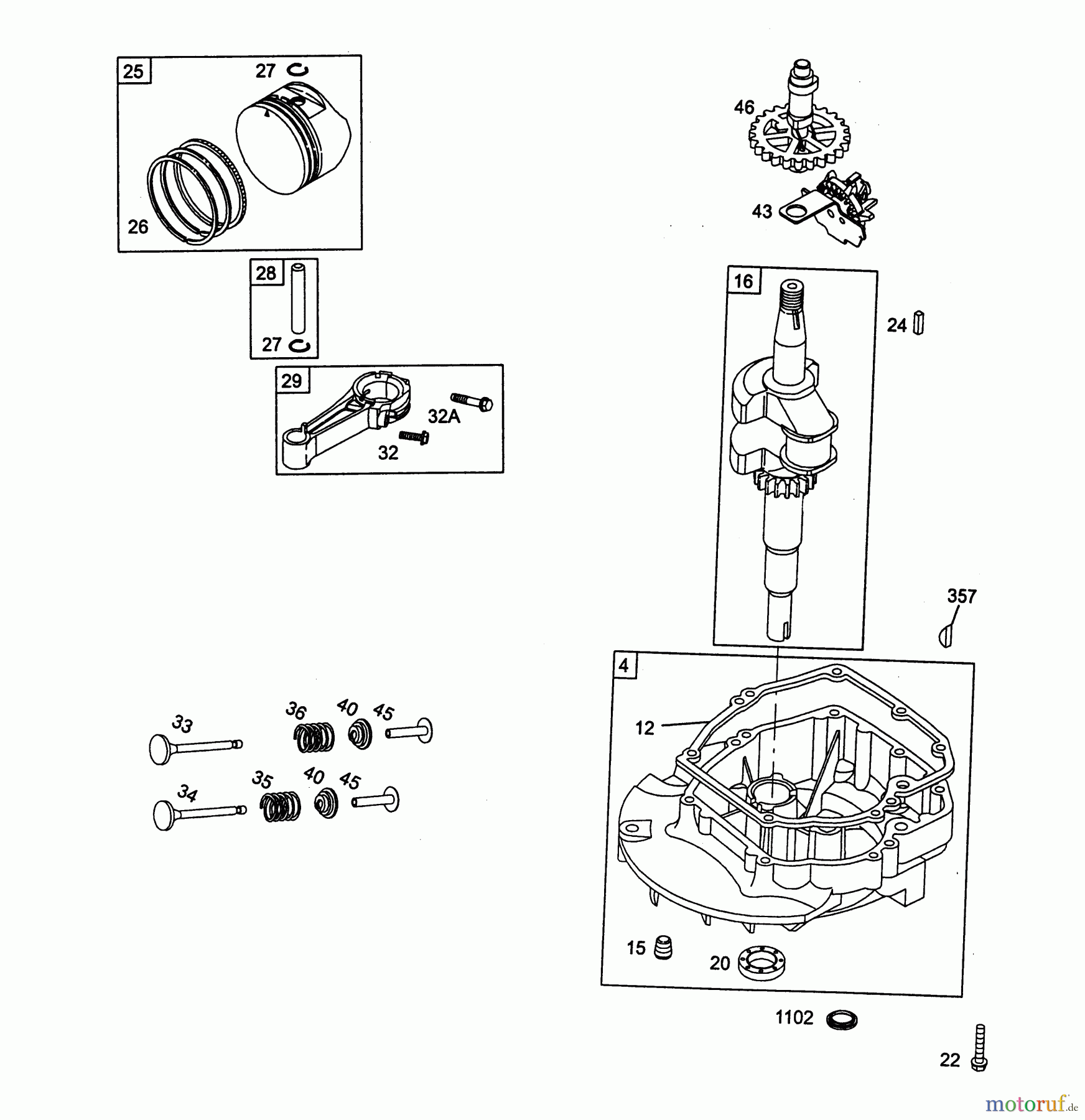 Wolf-Garten Benzinmotoren Briggs&Stratton Quantum 55 XM 2075000-55 (2004) Kolben, Kurbelwelle, Ölwanne, Ventile