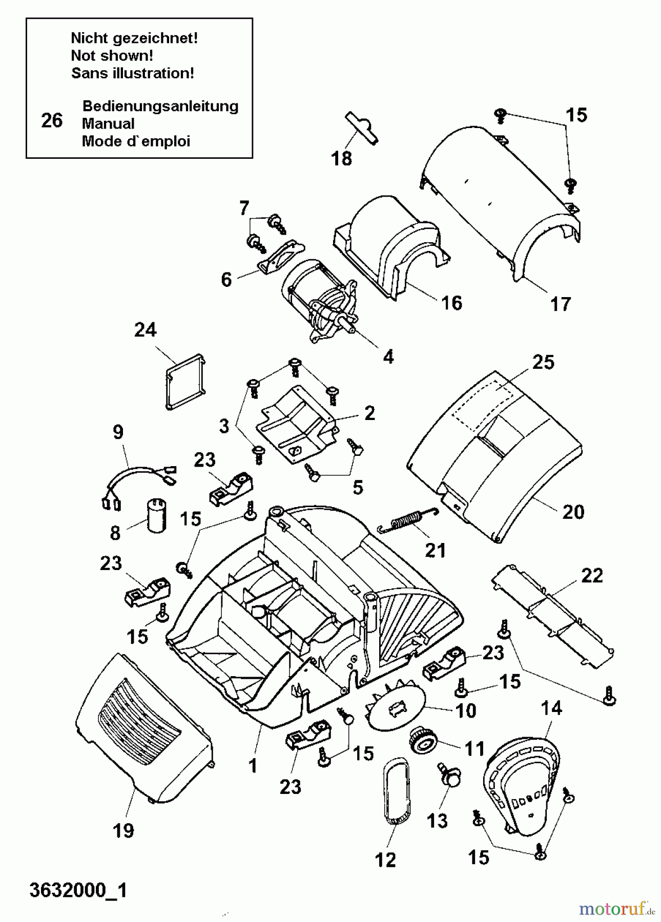  Wolf-Garten Elektrovertikutierer UV 32 EV 3632003 Serie A  (2000) Elektromotor, Keilriemen